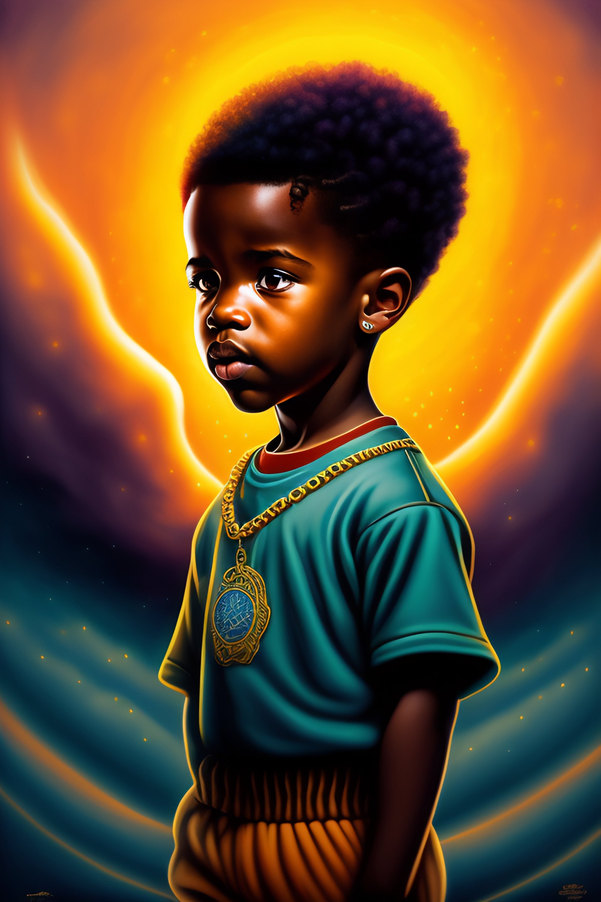 Lexica A young african american boy, scared of the dark, childrens