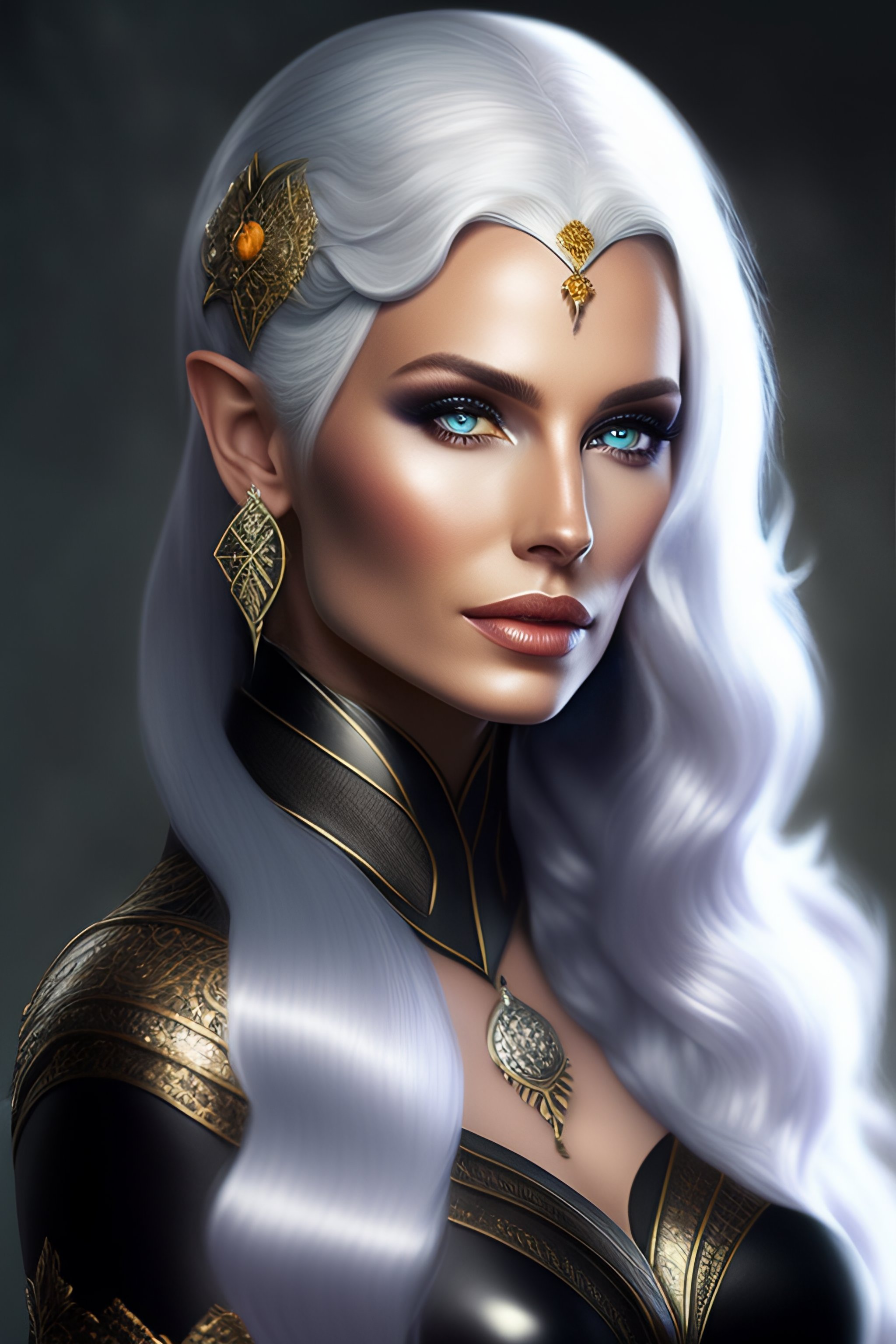 Lexica - Beautiful, silver hair, elf, sorceres, black cat,
