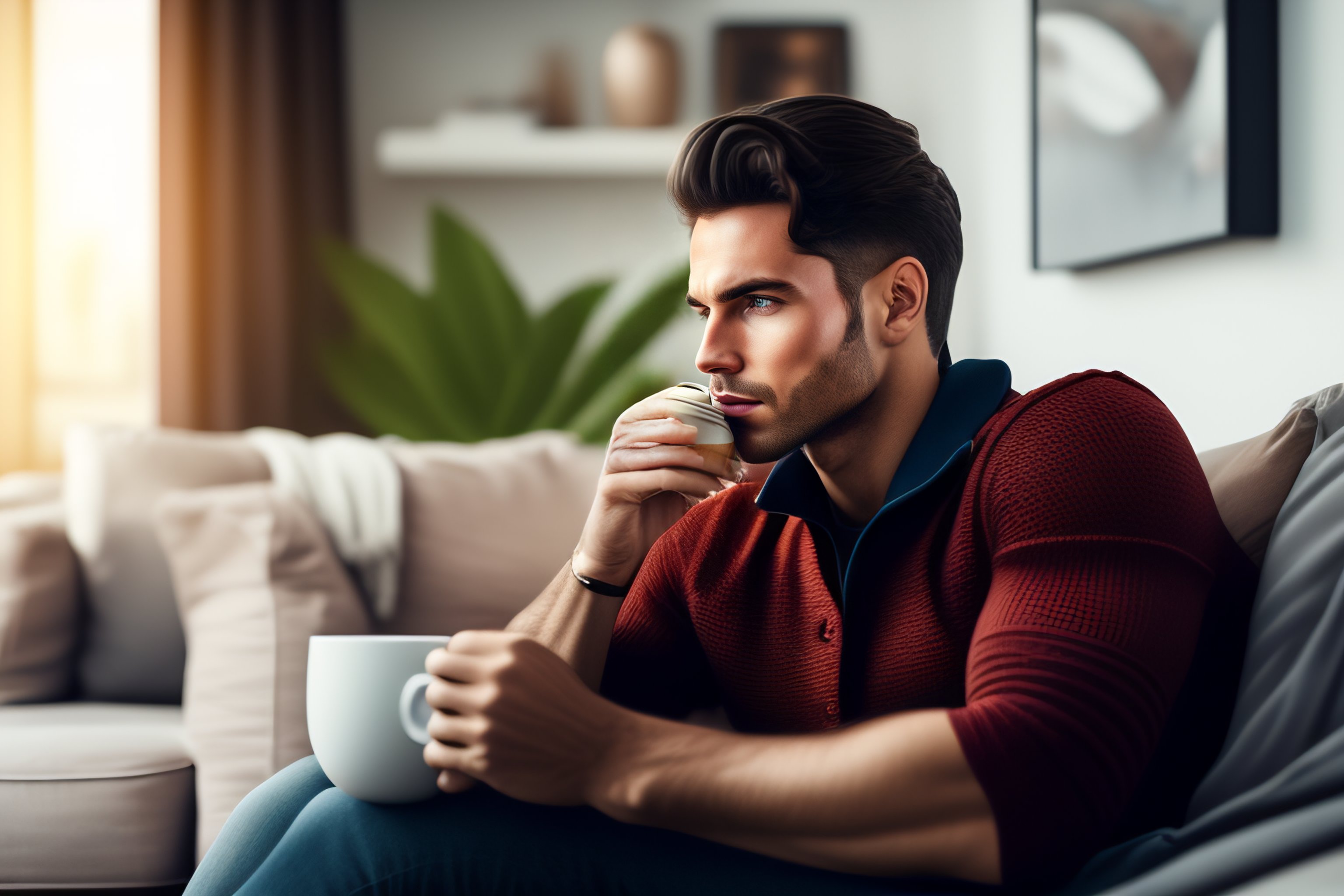 Lexica - Man relaxing in home sipping coffee
