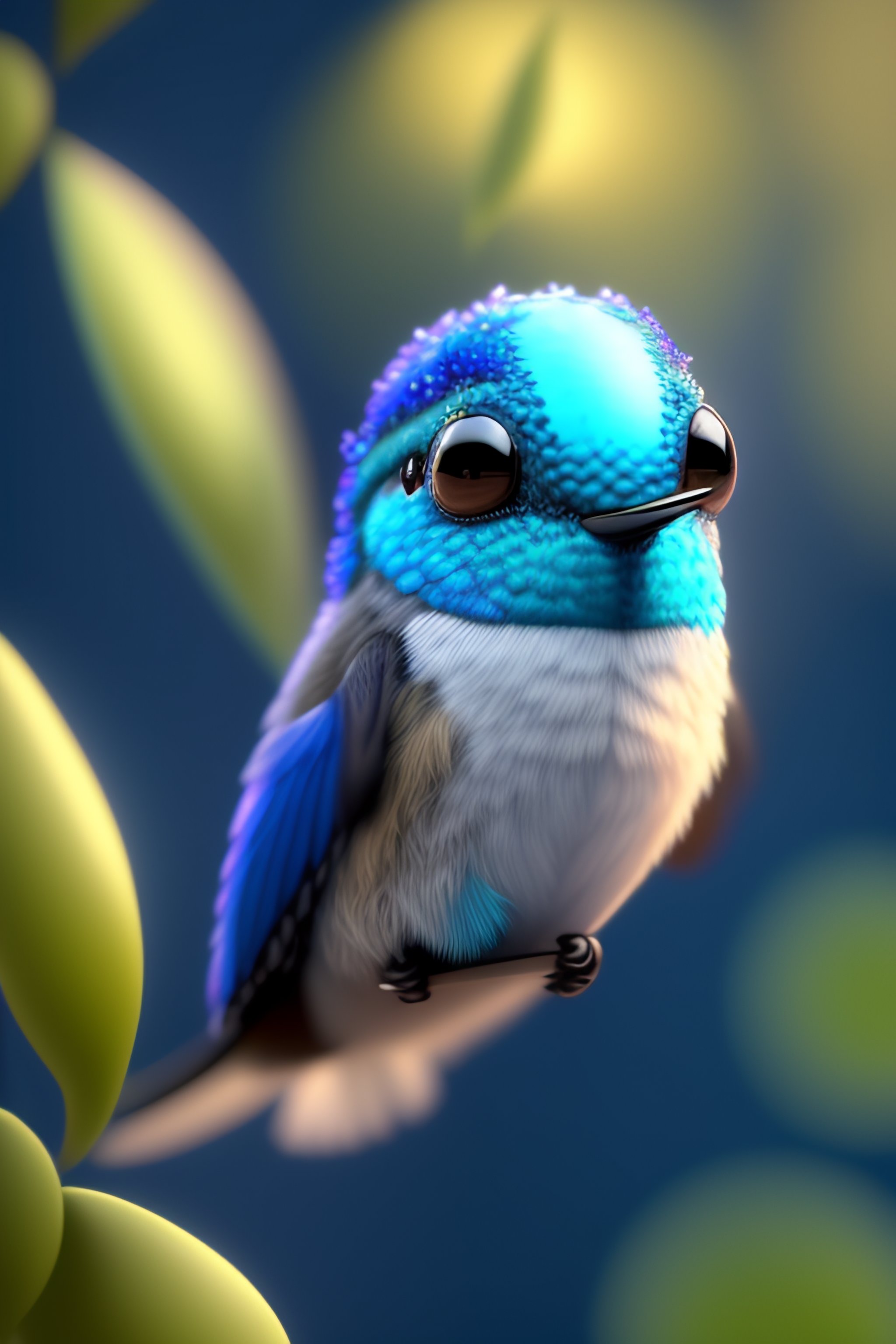 Lexica - Cute adorable little blue hummingbird waving and smiling ...