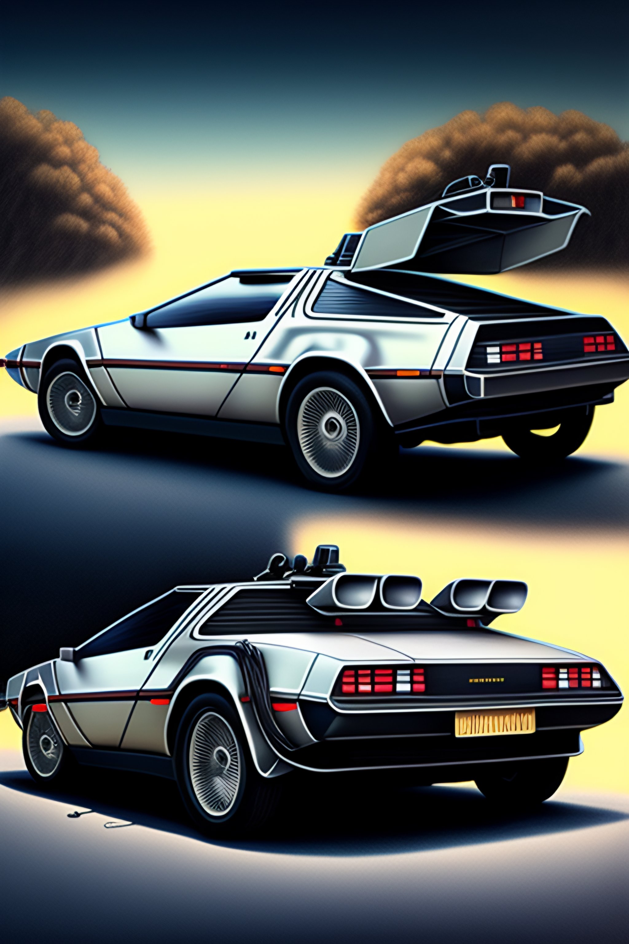 Lexica - Delorean time machine very detailed drawing