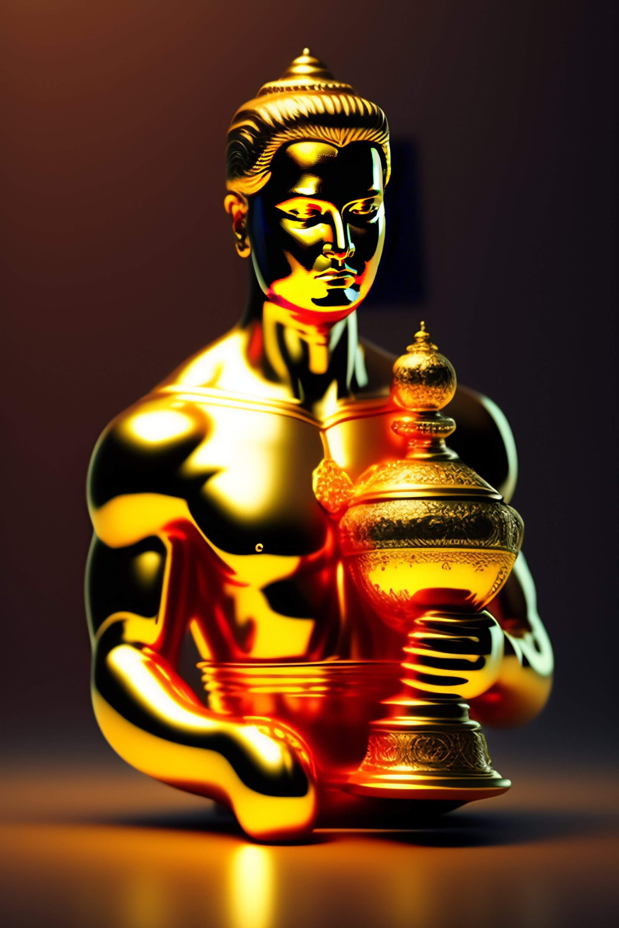 Lexica A super lighting man meditating passion holding gold vase