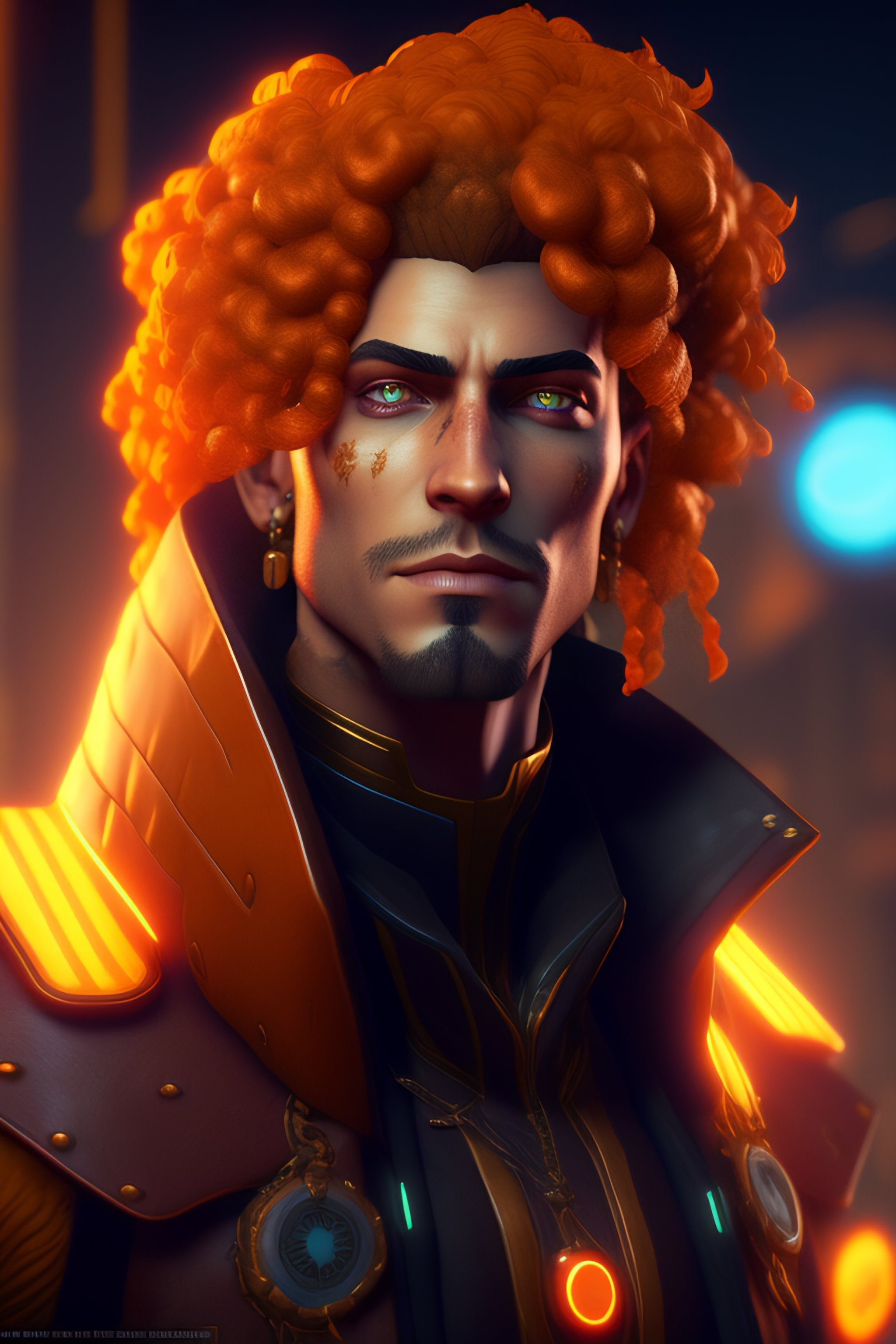 Lexica - Glowwave steampunk portrait of curly orange hair man from  borderlands 3, au naturel, hyper detailed, digital art, trending in  artstation, ci...