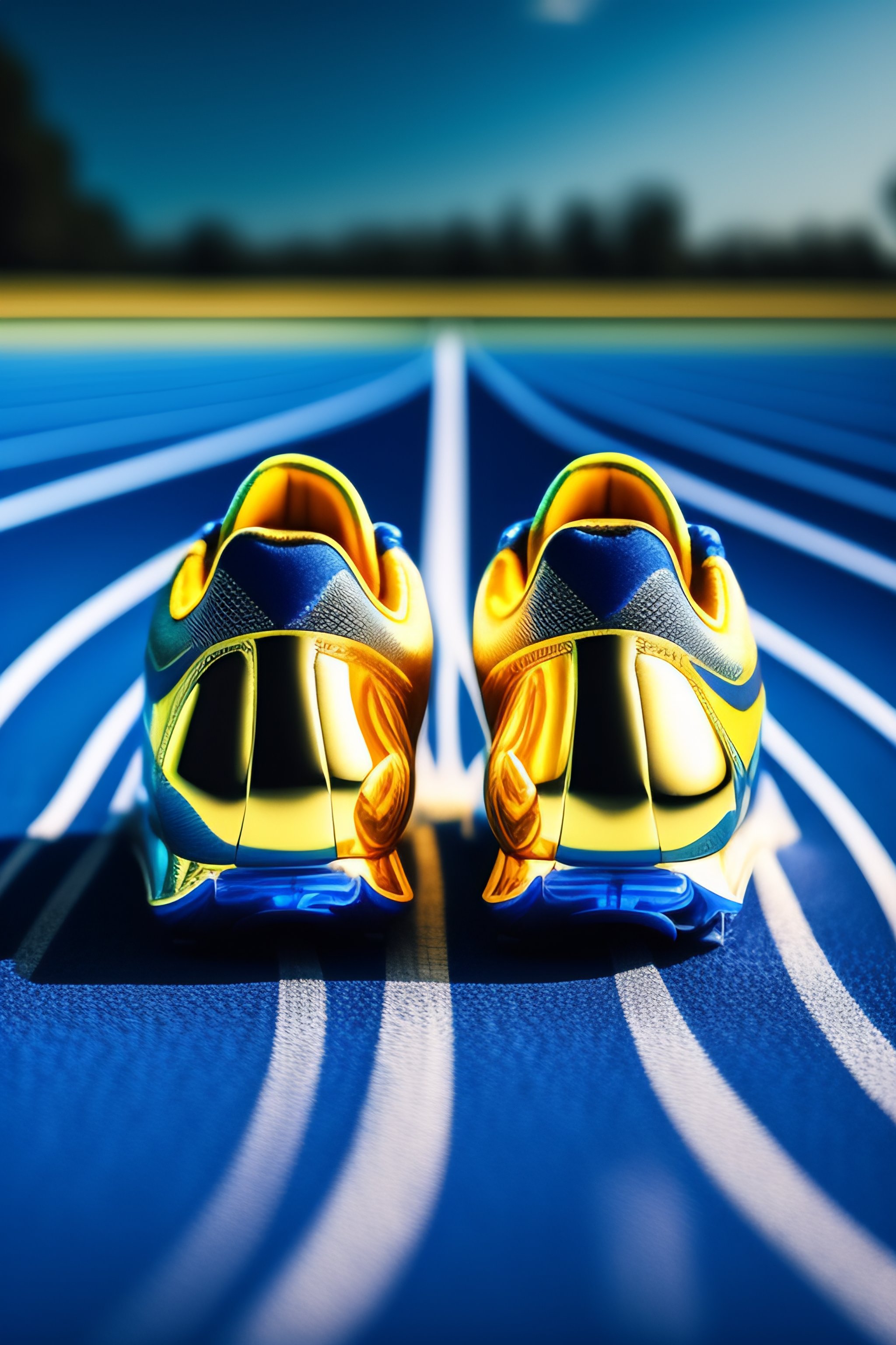 Lexica Gold track spikes on a blue running track