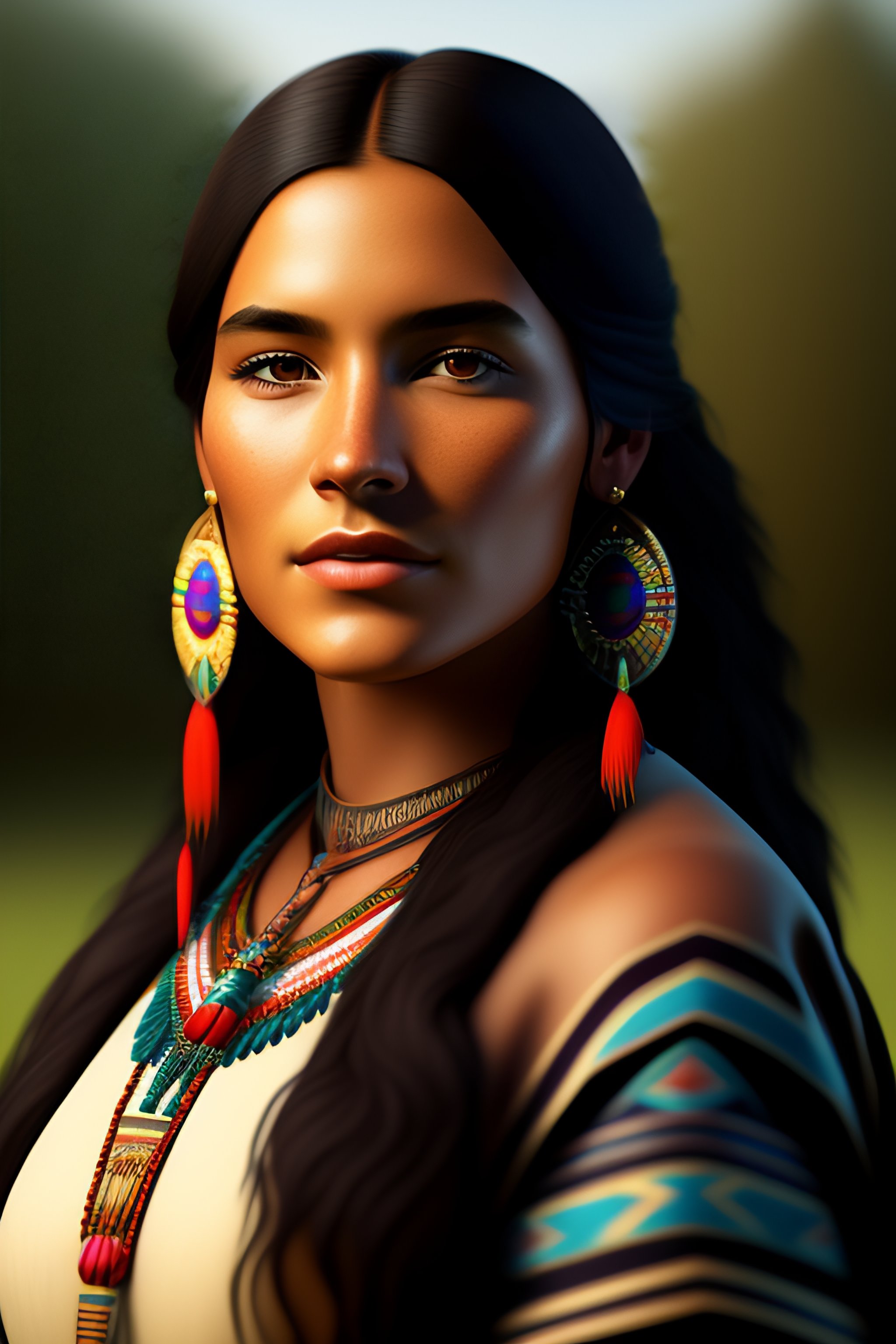 Lexica - Native american young woman portrait in 3d digital art with ...