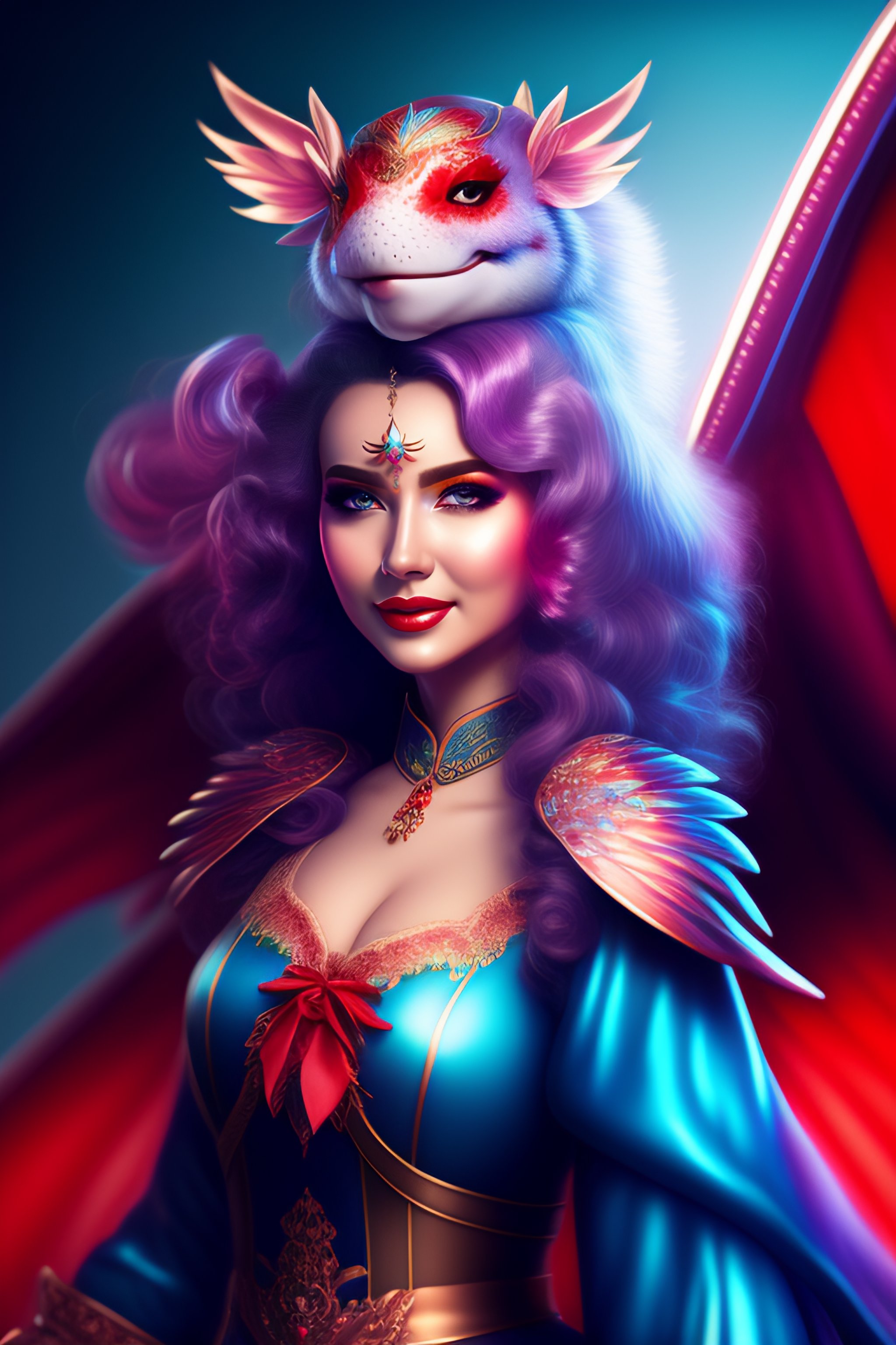 Lexica - Dynamic epic portrait of an +happy female dragon+ in Pastels ...