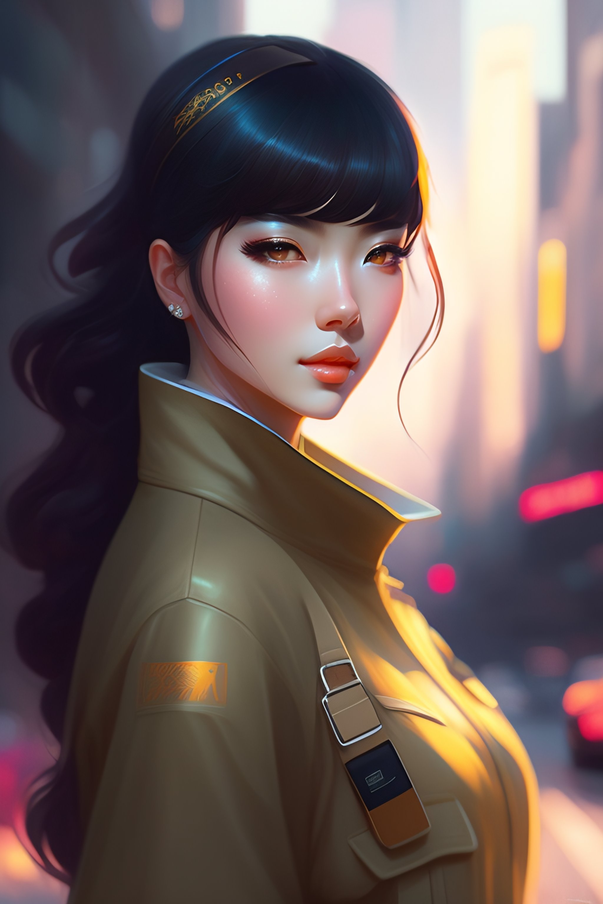 Lexica Elegant Girl In Urban Outfit Cute Fine Face Rounded Eyes Digital Painting Fan Art
