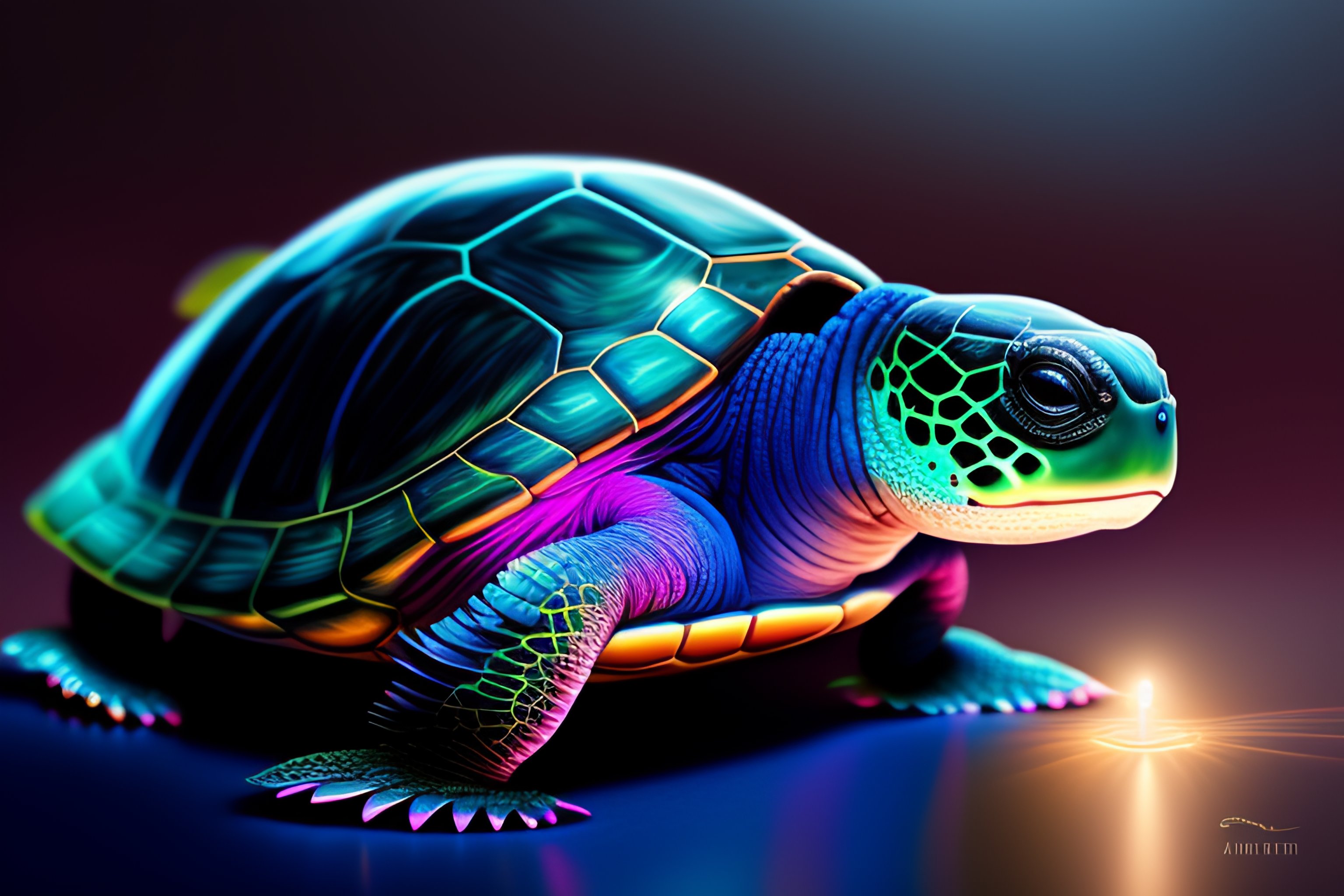 Lexica - A turtle in dark blue and green colors, without shell on its ...