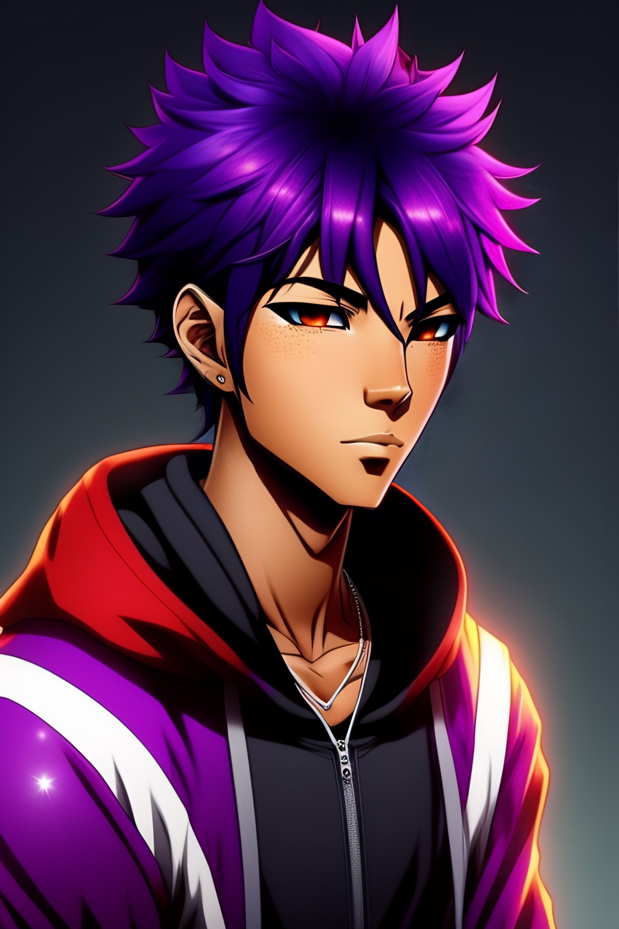 lexica-purple-hair-anime-brown-guy-dark-skin-brown-face-hoodie