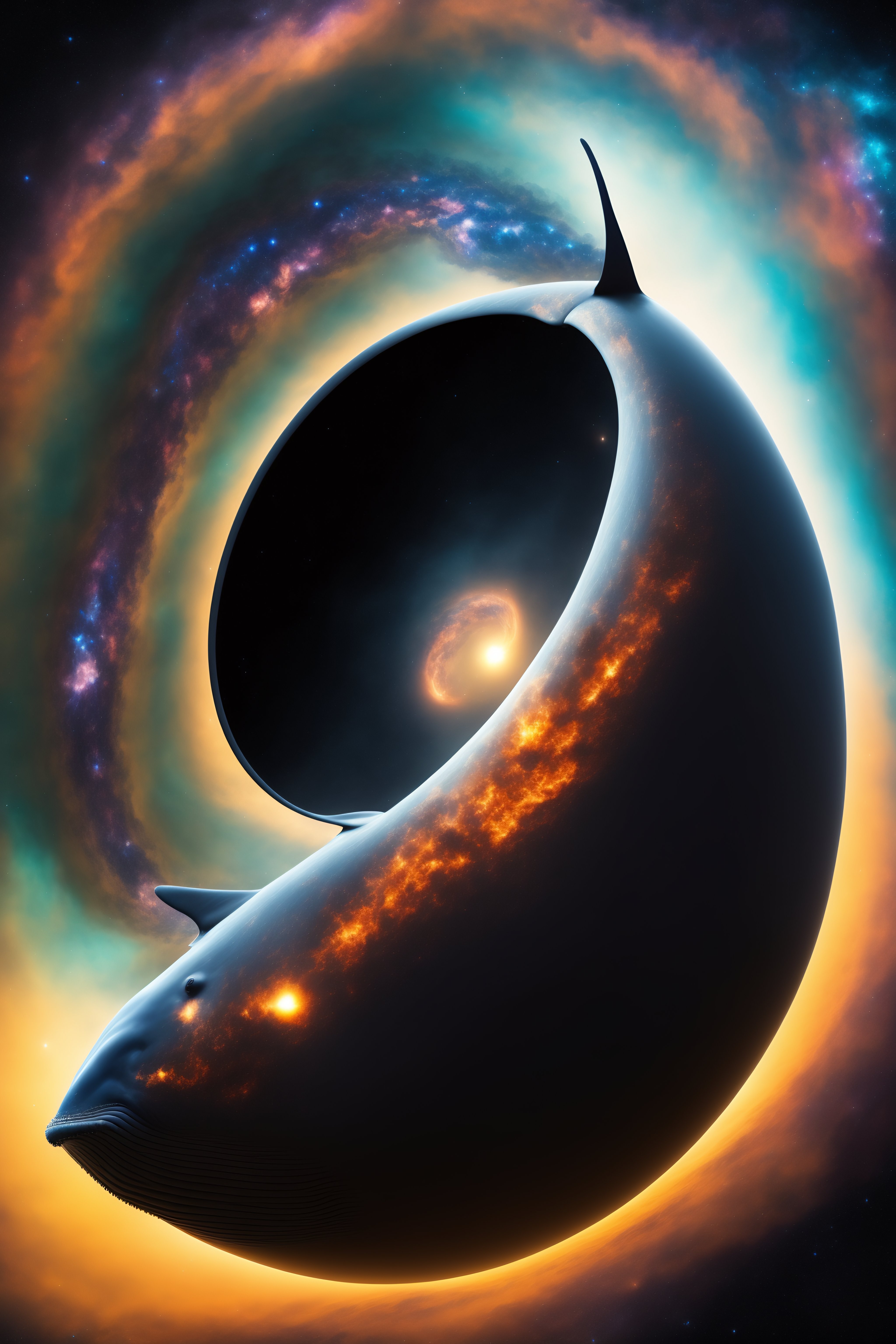 Lexica - A whale being sucked into a black hole in outer space