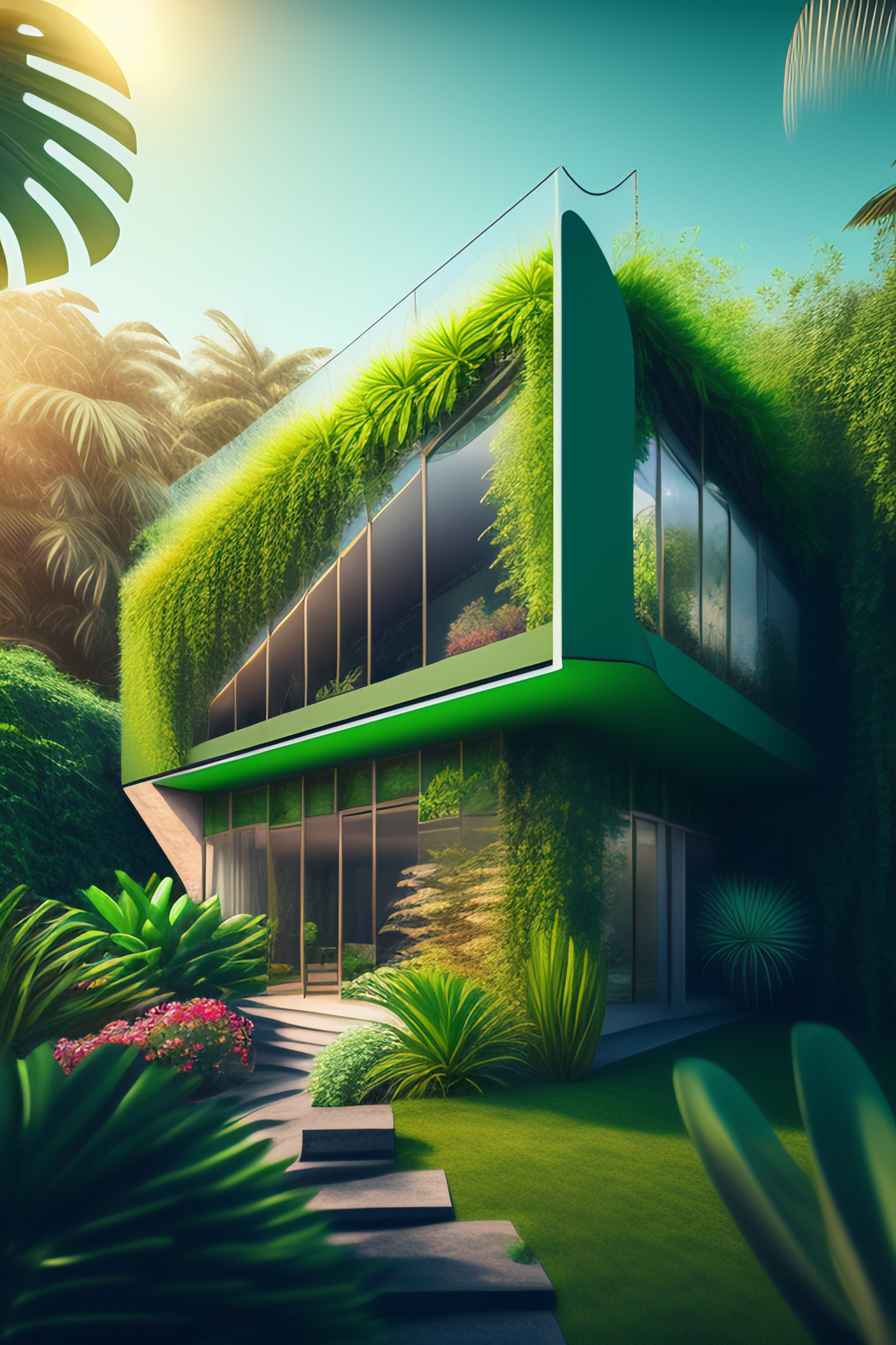 Lexica Portait Of A Modern Green House Filled With Tropical Plants