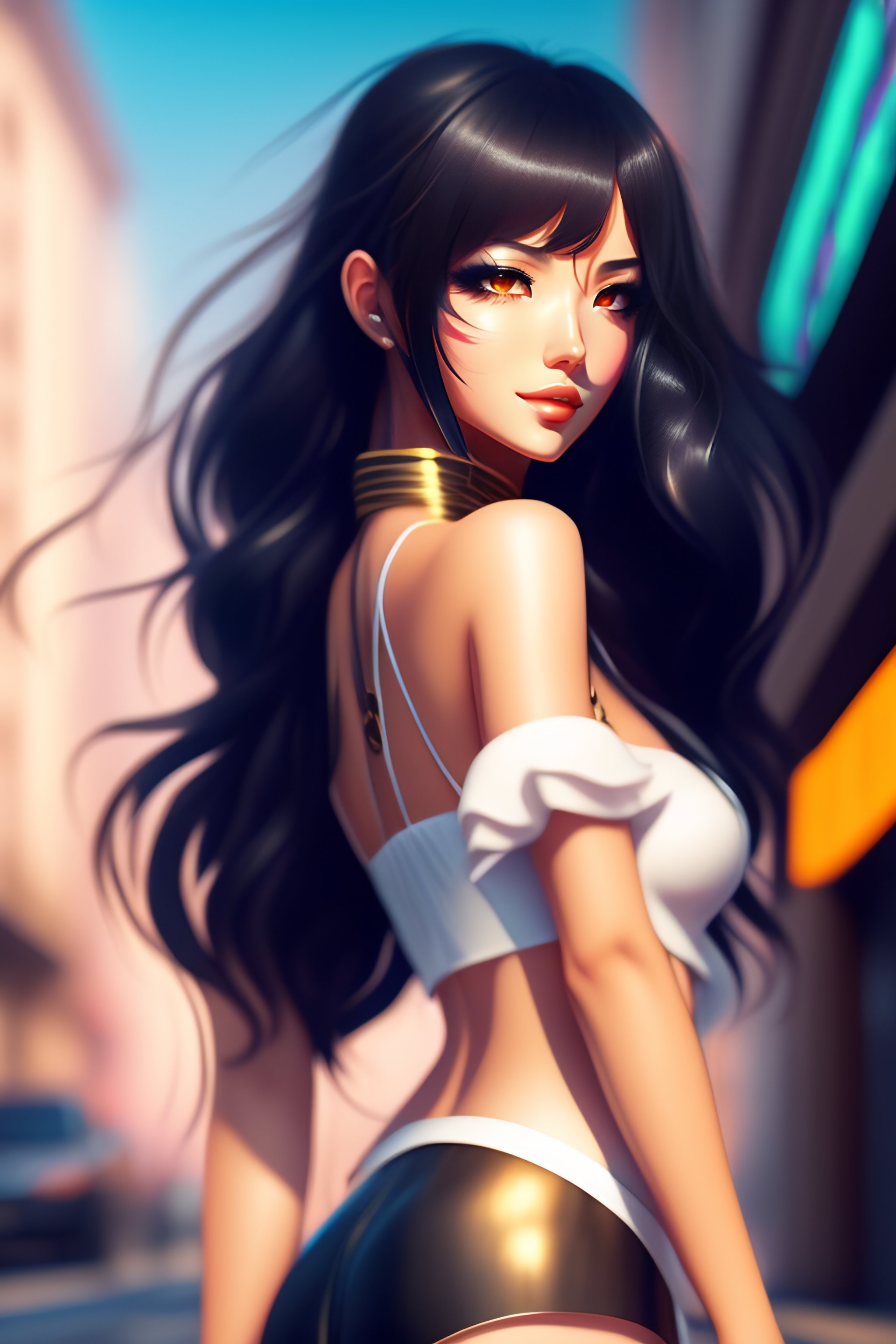 Lexica - Full body anime style model girl walking, black hair, balerine,  golden eyes realistic detailes, 2d illustration, glamour, fashion style,  8k,...