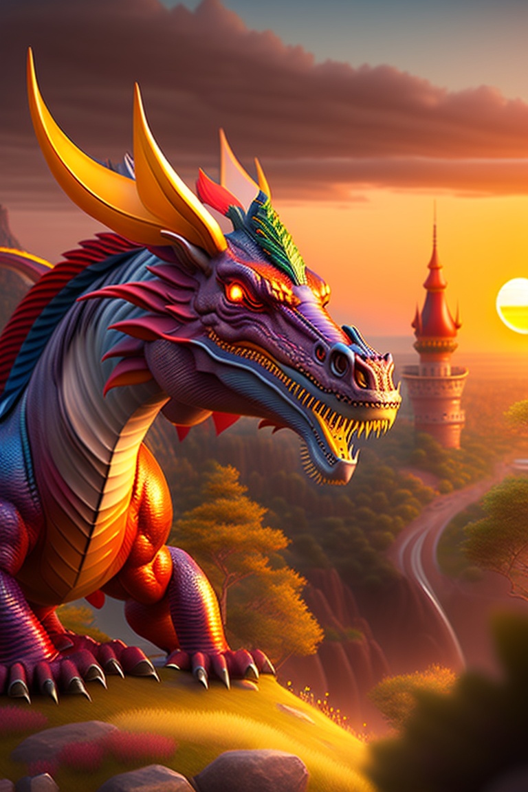 Lexica - Dragon, sunset, friendly, human riding dragon, fantasy city in ...