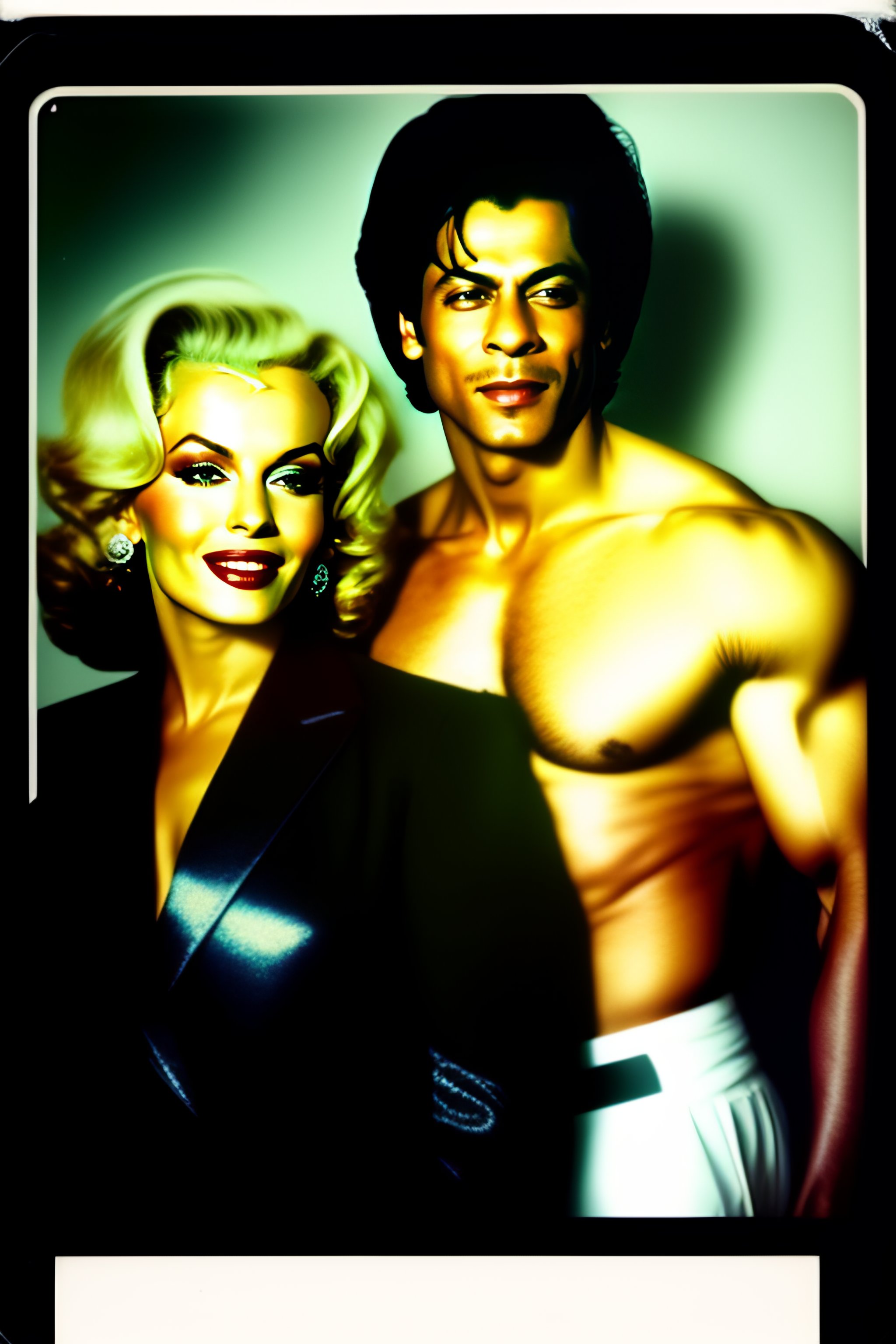 Lexica - Polaroid portrait of Shah Rukh Khan posing n u d e in the white  hose oval office with Marilyn Monroe, color, polaroid, historic photo