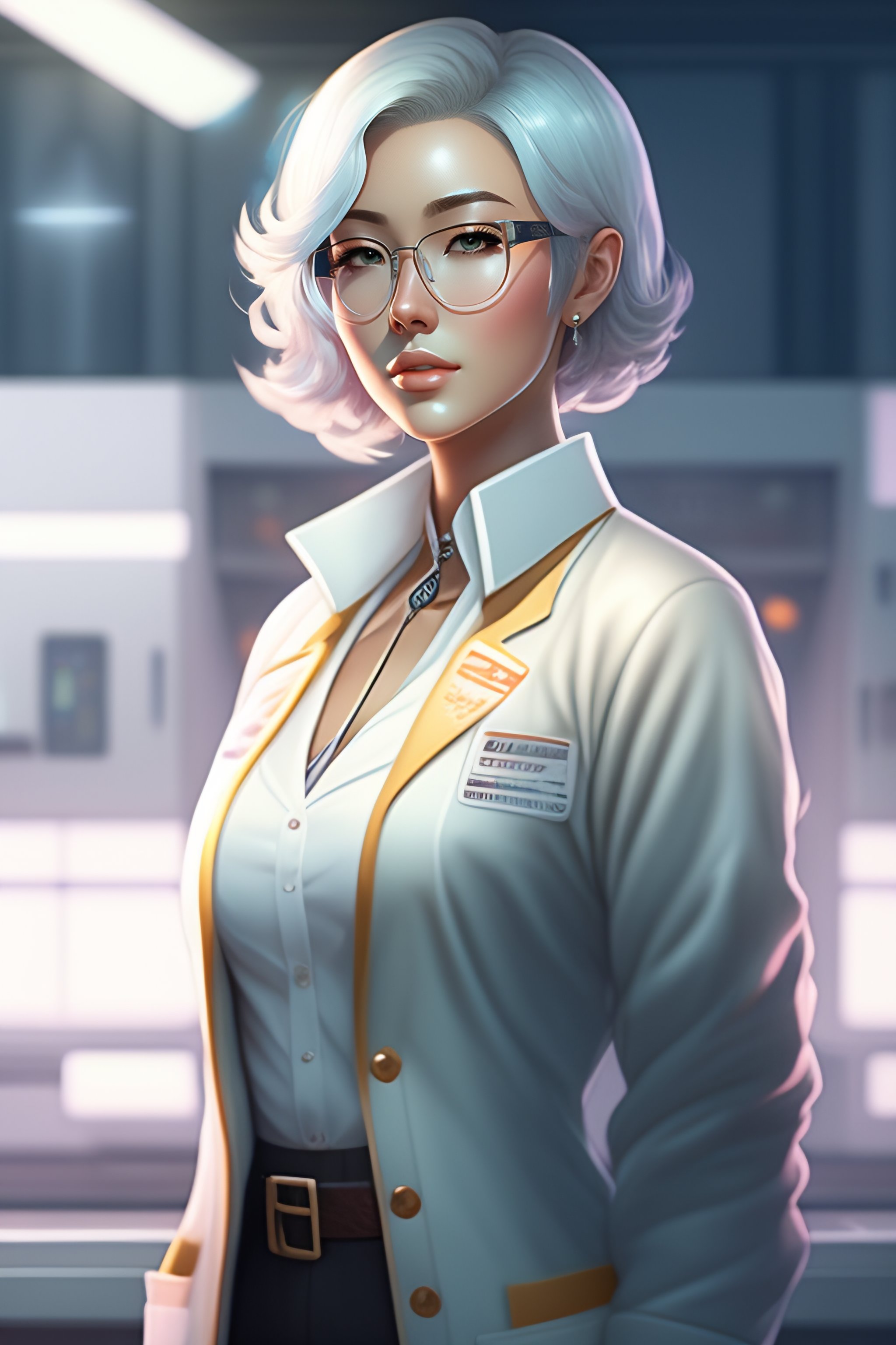 Lexica - Beautiful anime girl with short white hair, wearing lab