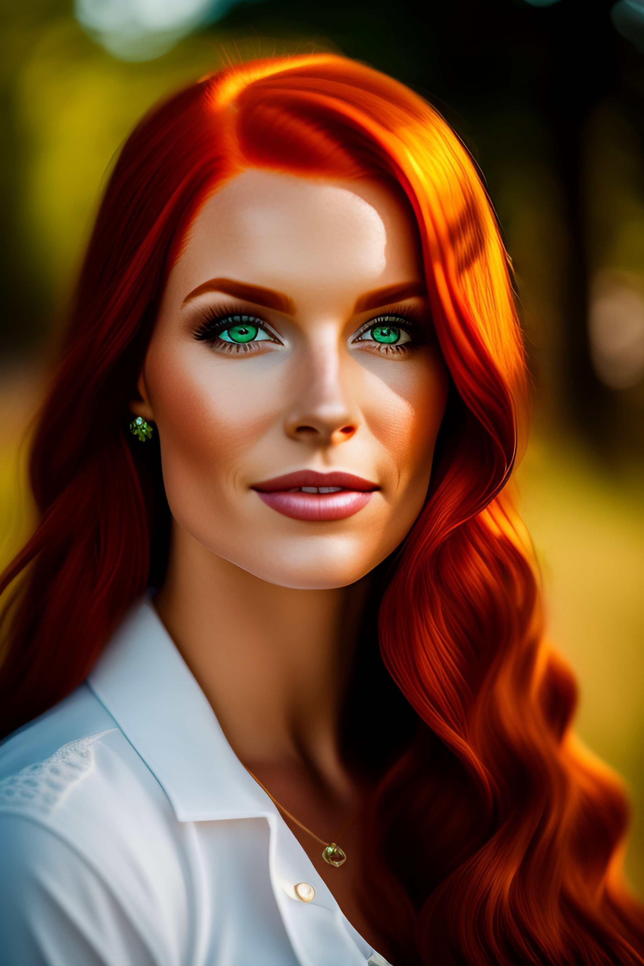 Lexica A portrait of a redhead beautiful girl, green eyes, highly
