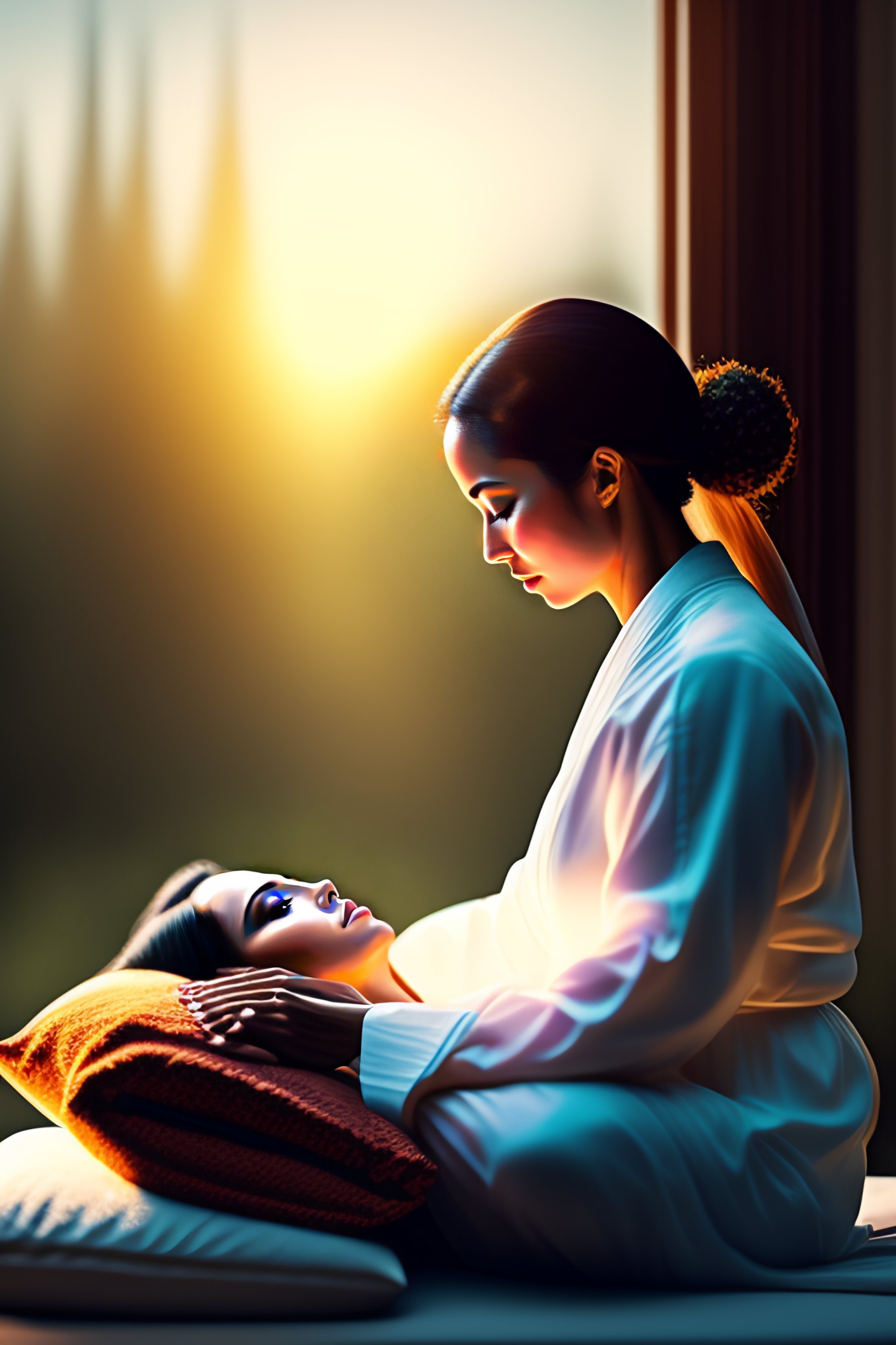 Lexica - "A woman sits in peaceful contemplation as she performs the ...