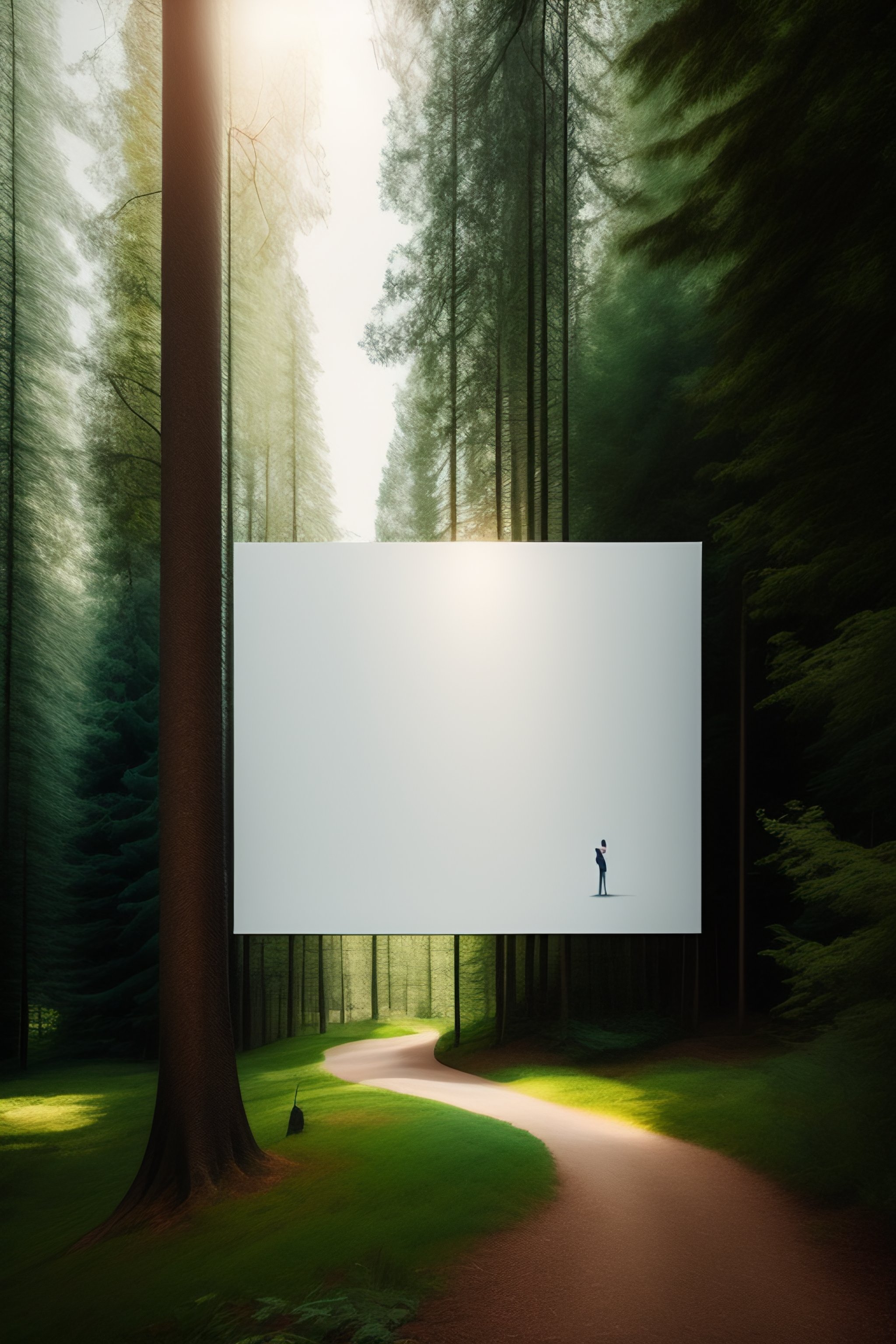 Lexica - A white poster floating through the trees, with a slight ...