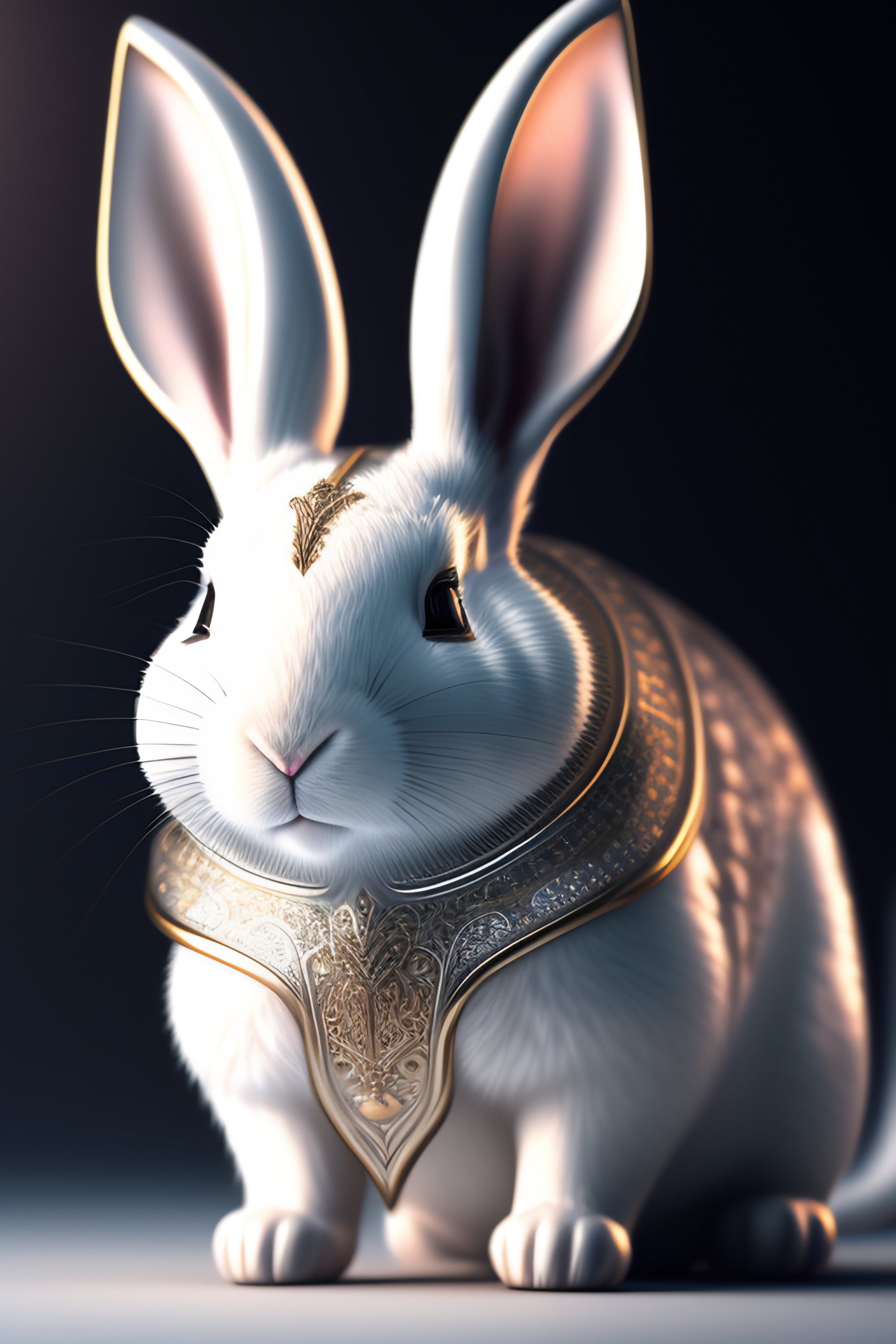 Lexica - A white rabbit with intricate silver ornament engravings on ...