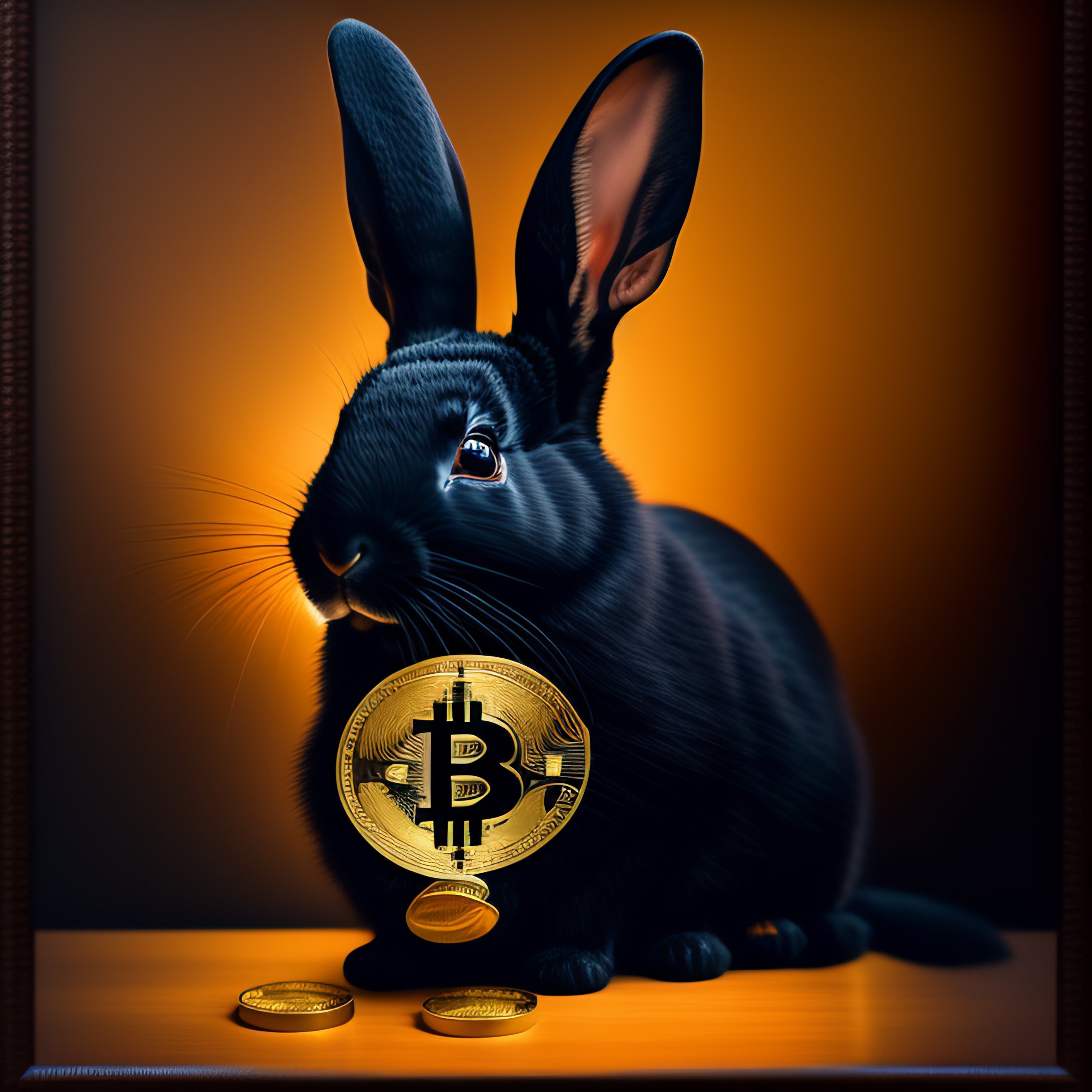 Lexica - Black rabbit with bitcoin, rembrandt style