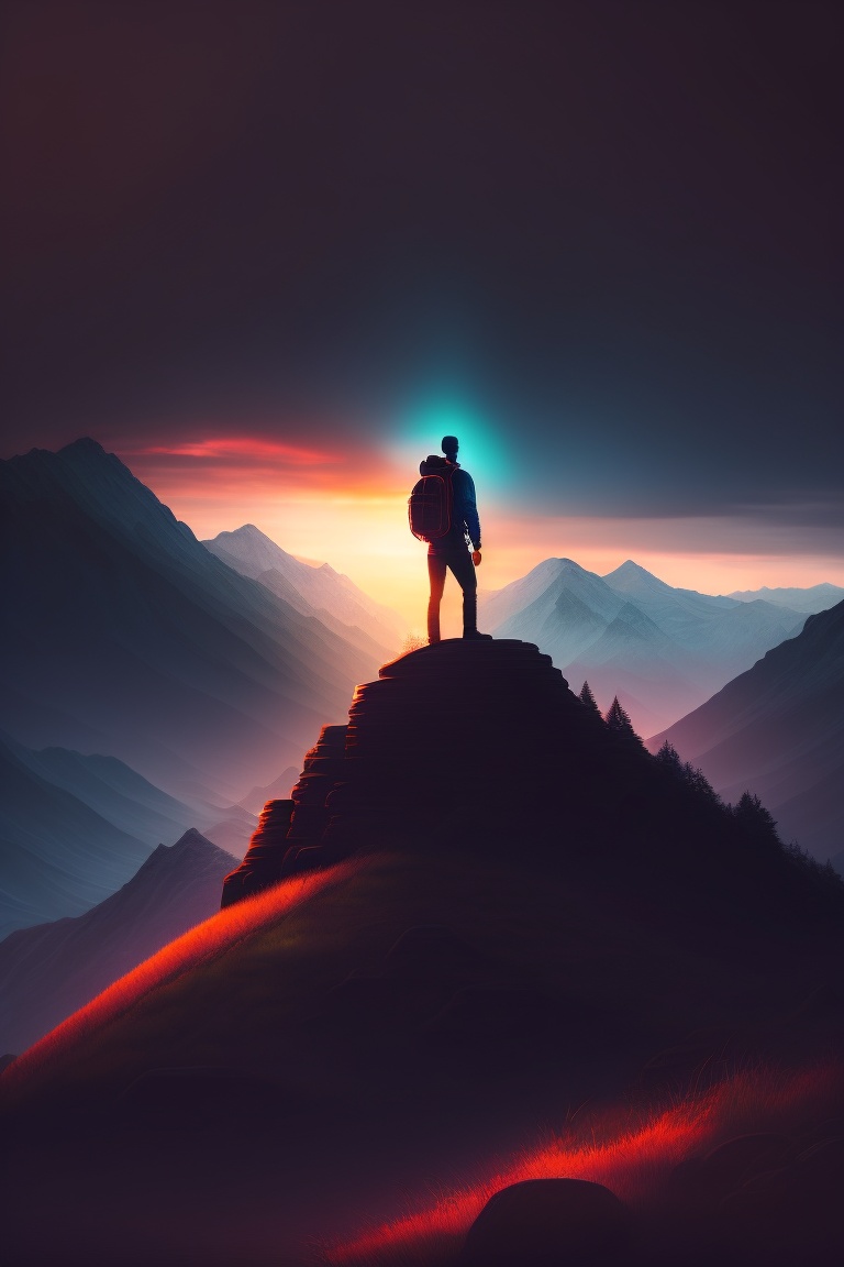 Lexica - A silhouette of a person standing on a mountain peak ...