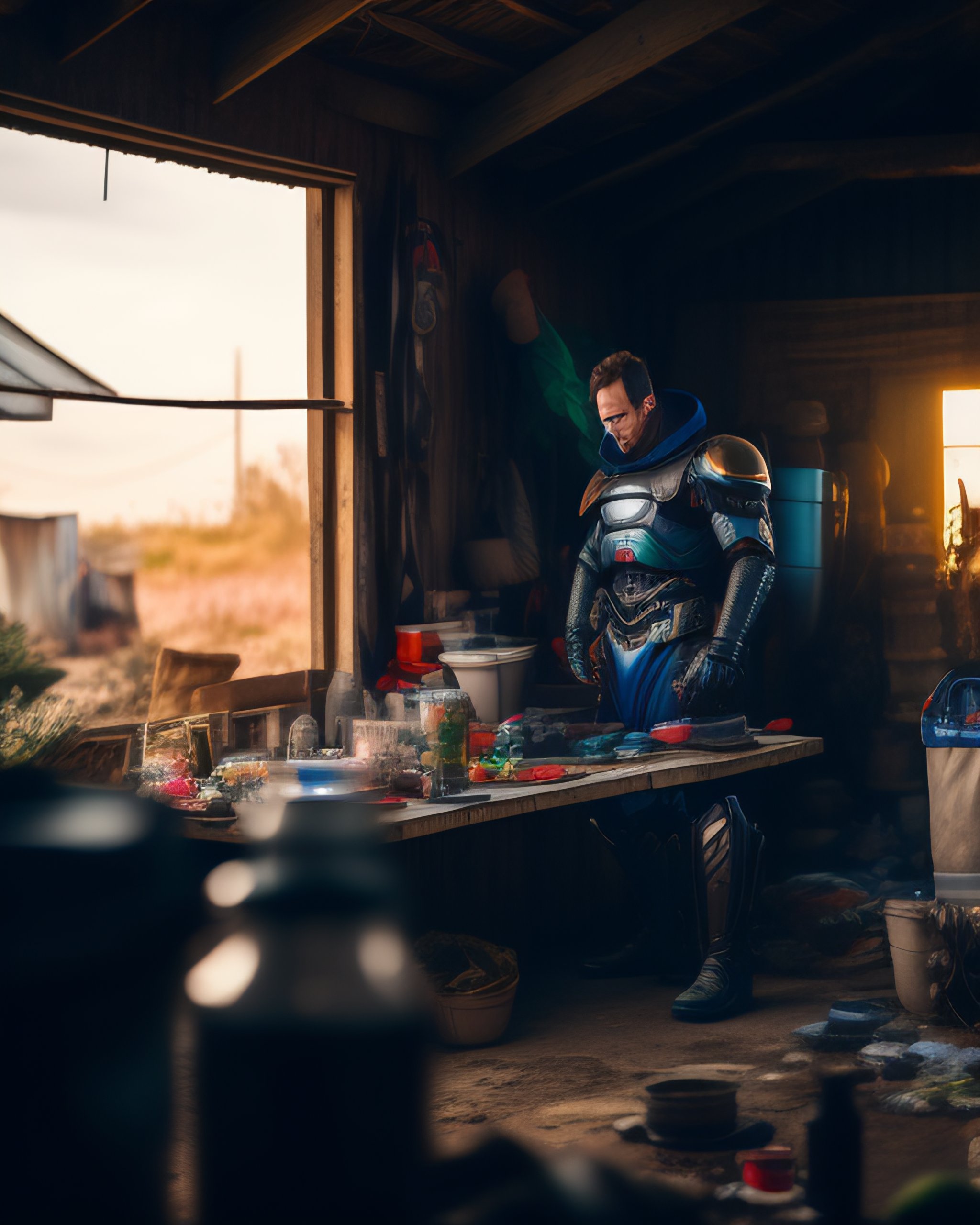 Lexica - Wide angle Environmental shot of evil Cyborg in a cluttered ...
