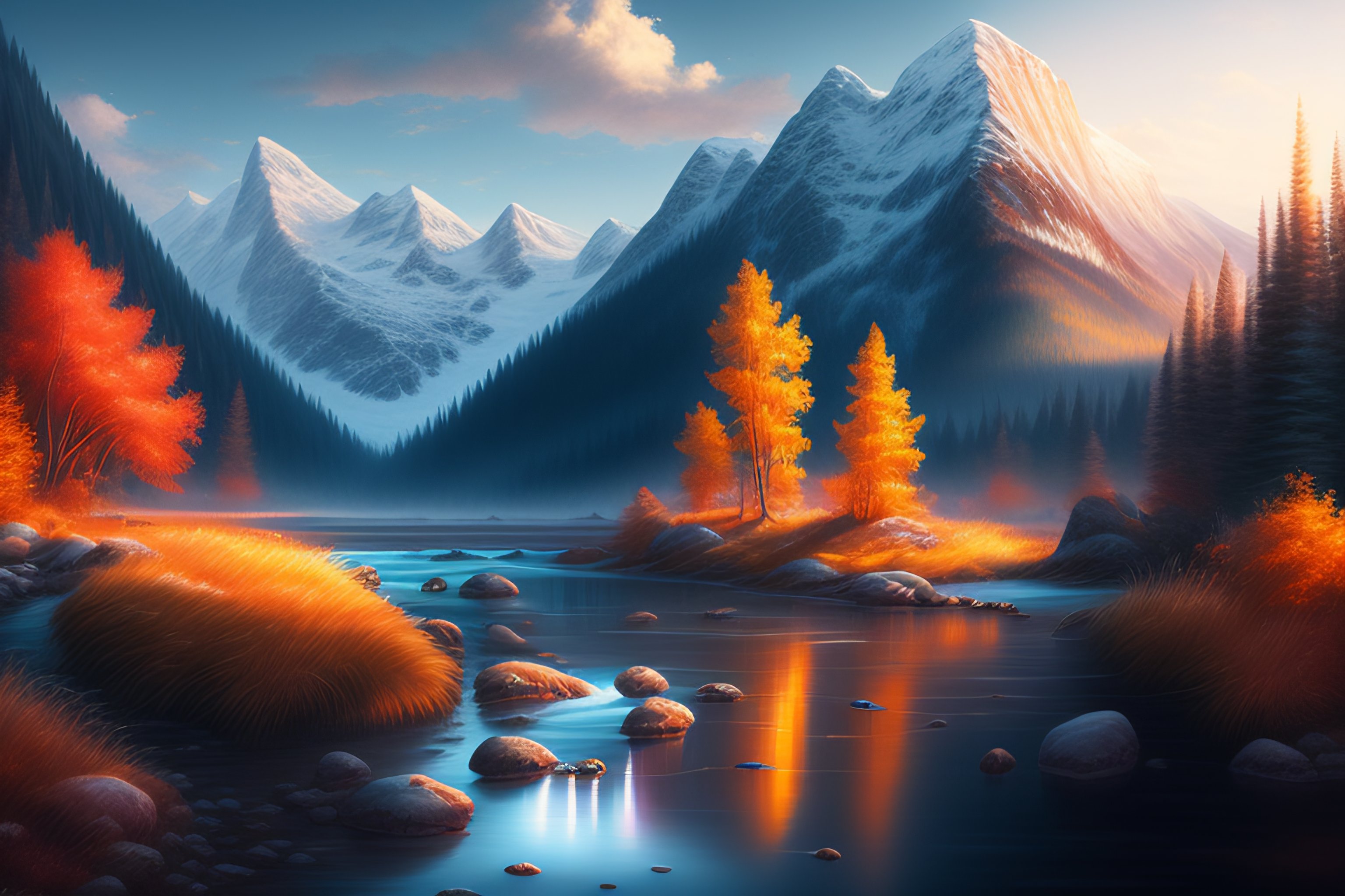 Lexica - Mountain river landscape, highly detailed, digital painting ...