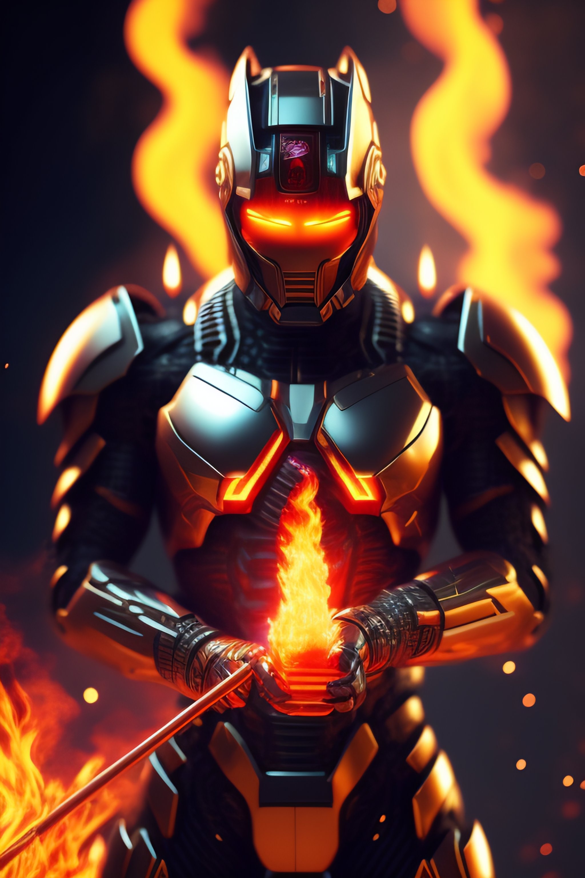 Lexica - Cyborg playing fire guitar