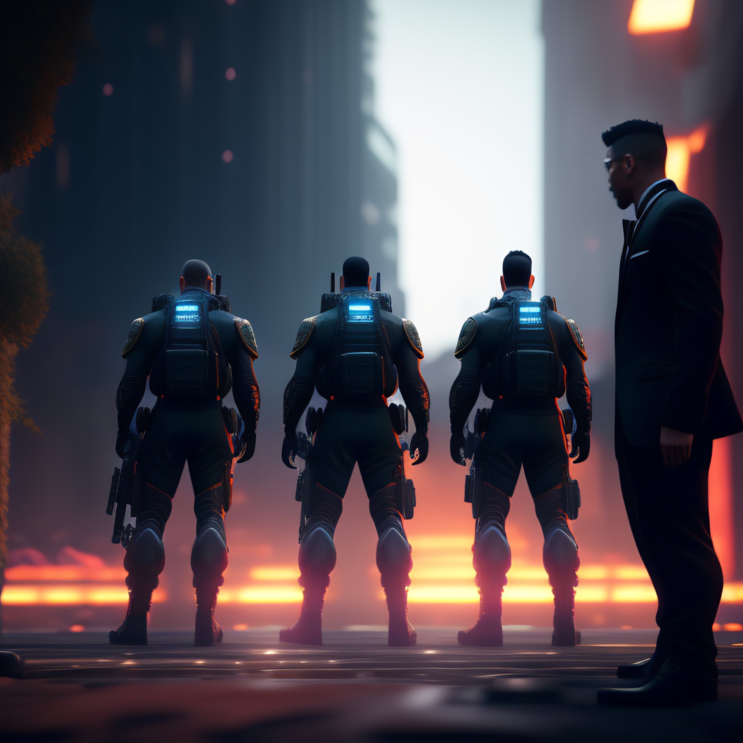 Lexica - A group of Call Of Duty wearing black suits posing for a group ...