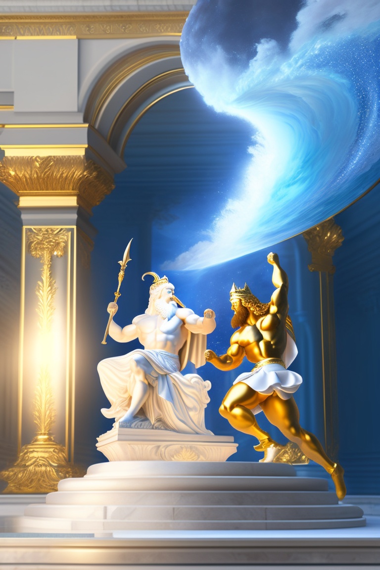 Lexica - Zeus and posiden fighting and arguing in an ancient big golden ...