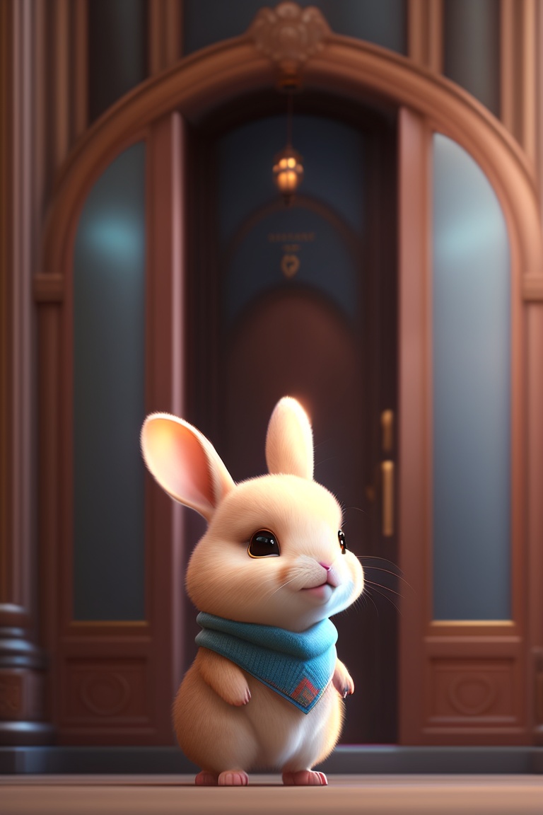 Lexica - Cute small rabbit smiling in front of theater door ,unreal ...