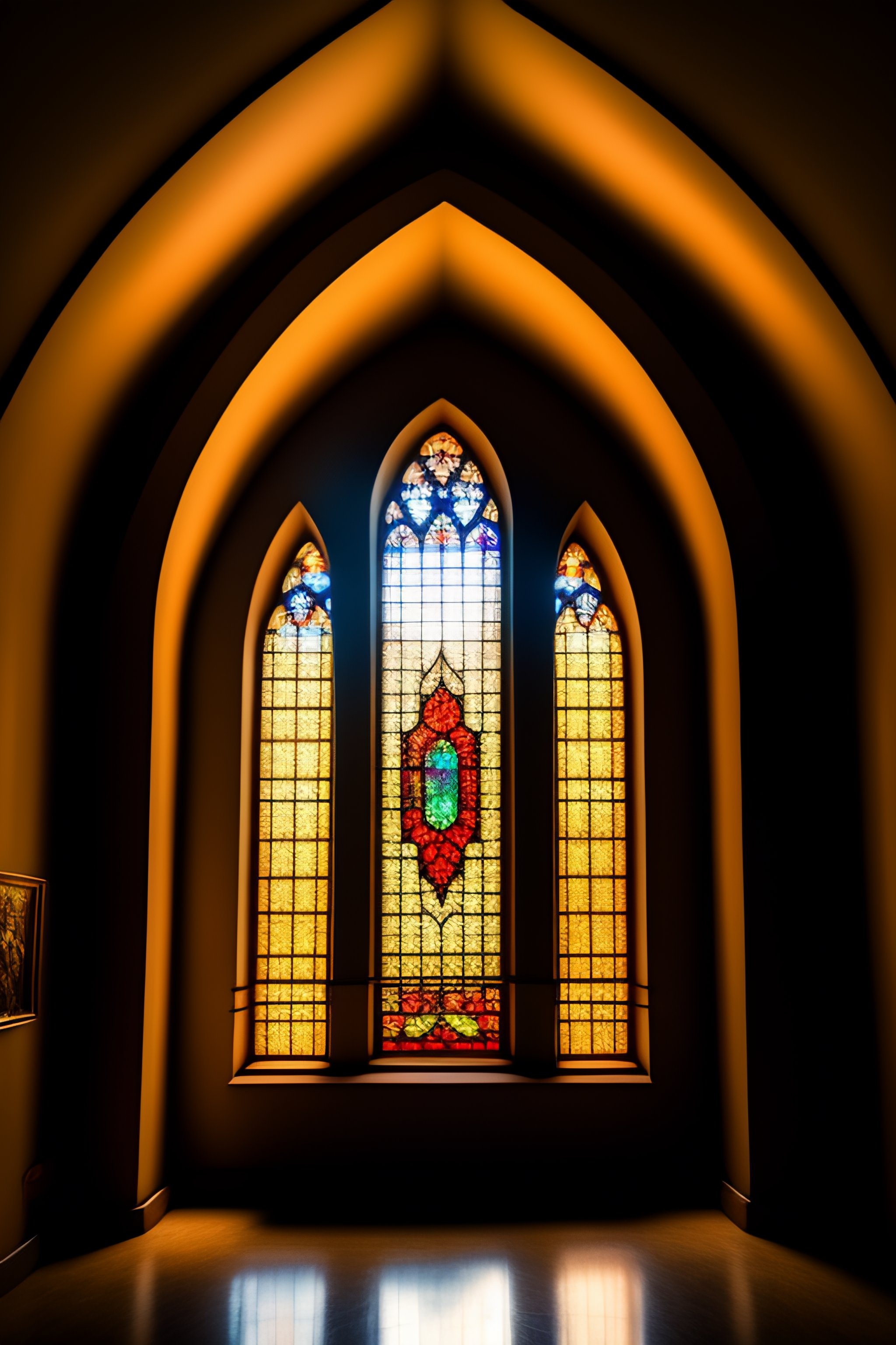 Lexica - Stained glass window of a church with rays emanating from it ...