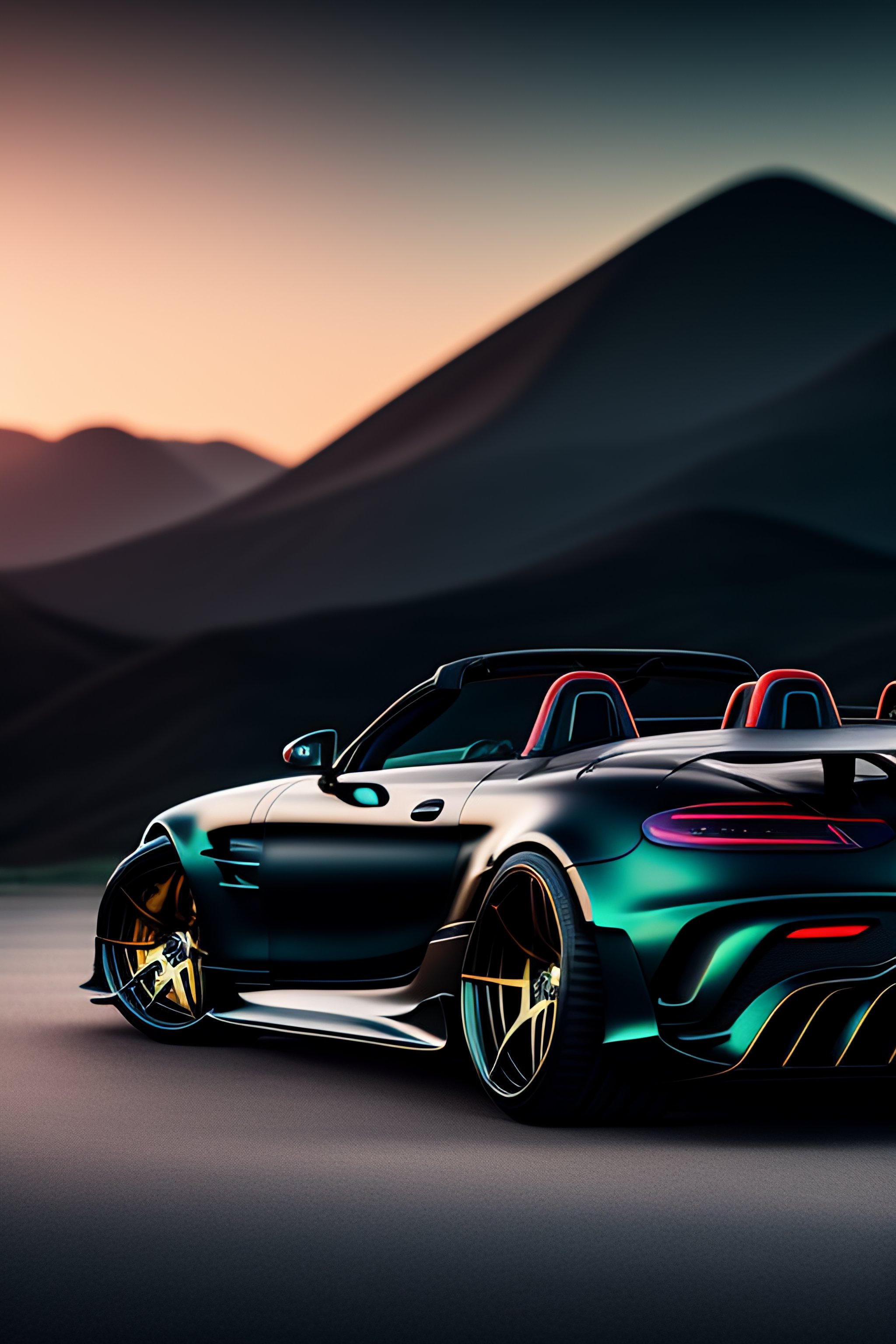 Lexica - Black teal futuristic wide body huge tires mercedes amg spider ...