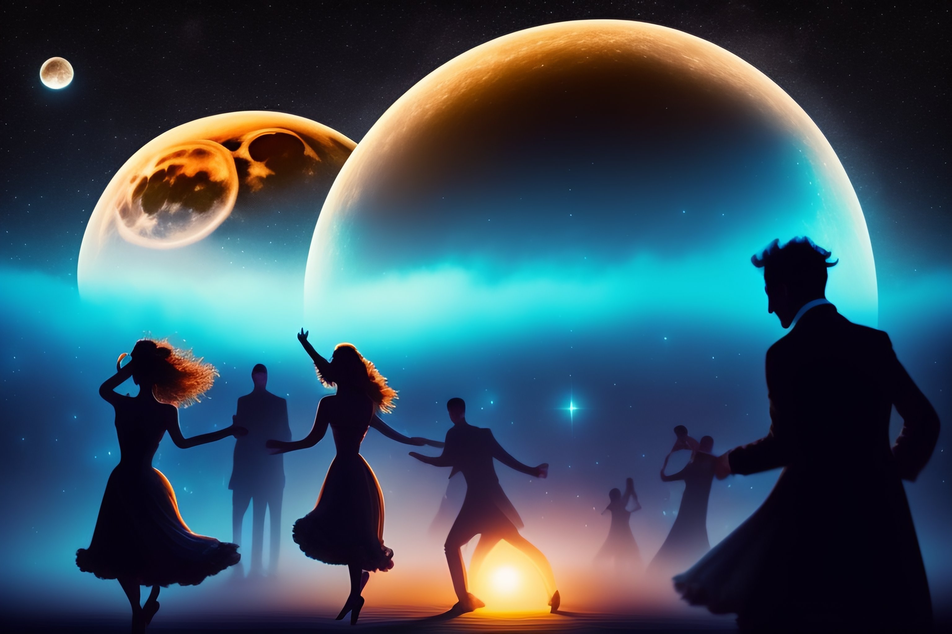 Lexica - People dancing under the moon, fantasy style,
