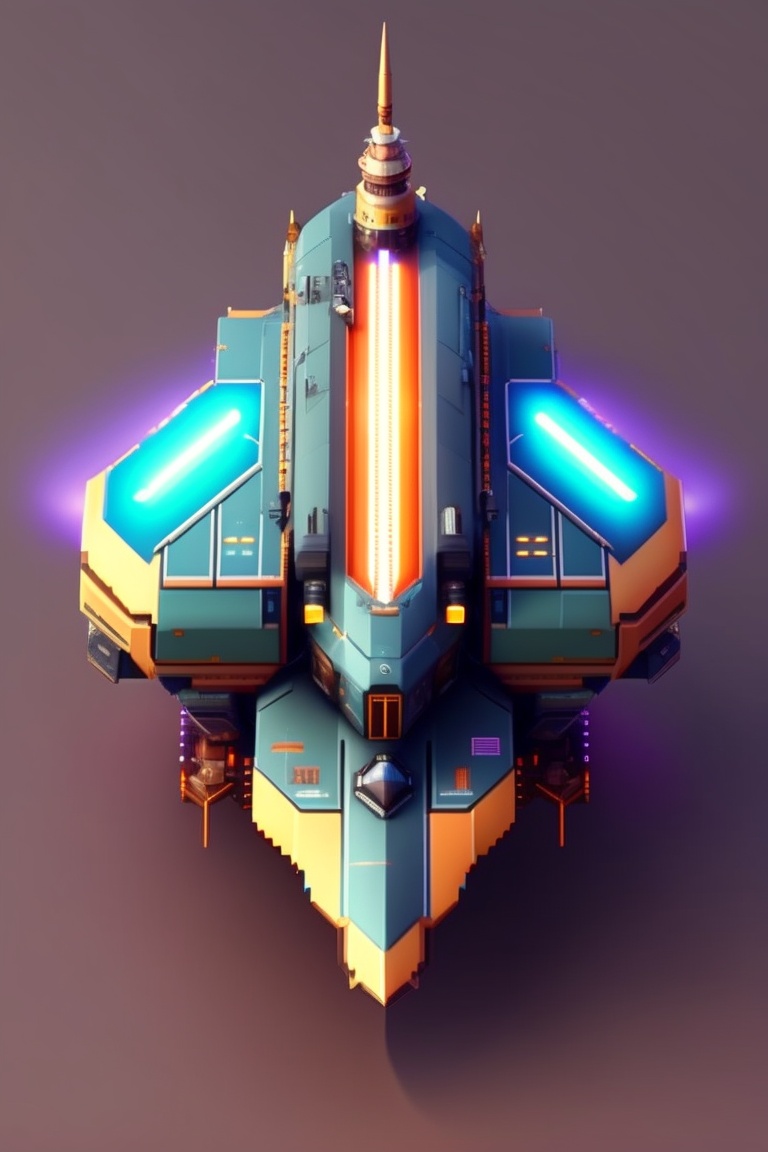 Lexica - Space fighter enemy ship , game , pixel art, top-down view
