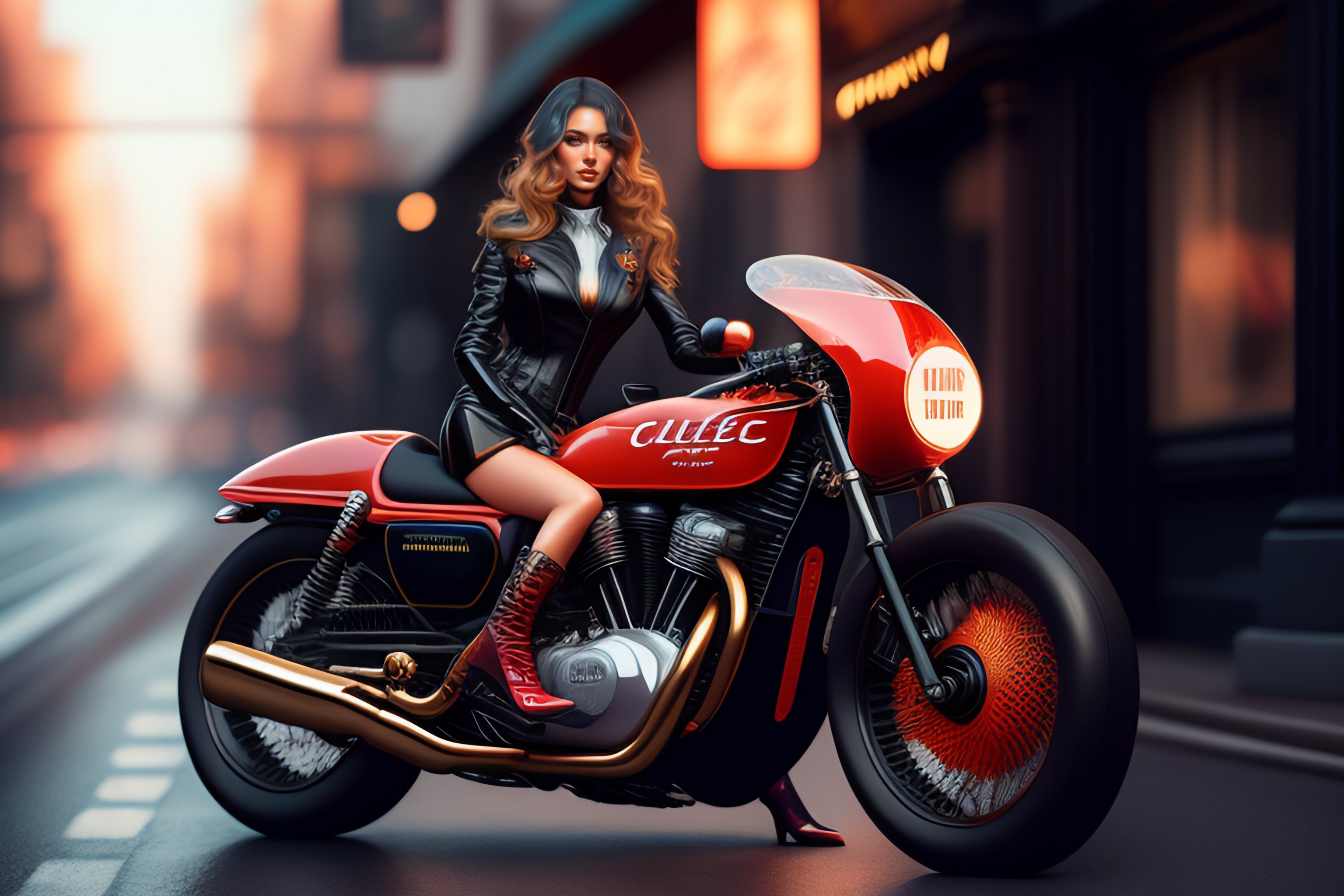 Lexica Female Model Riding Cafe Racer Motorcycle Concept Art Portrait By Casey Weldon Olga