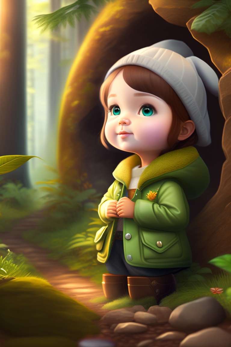 Lexica A girl in the woods living in a caveBaby Lily loves nature and