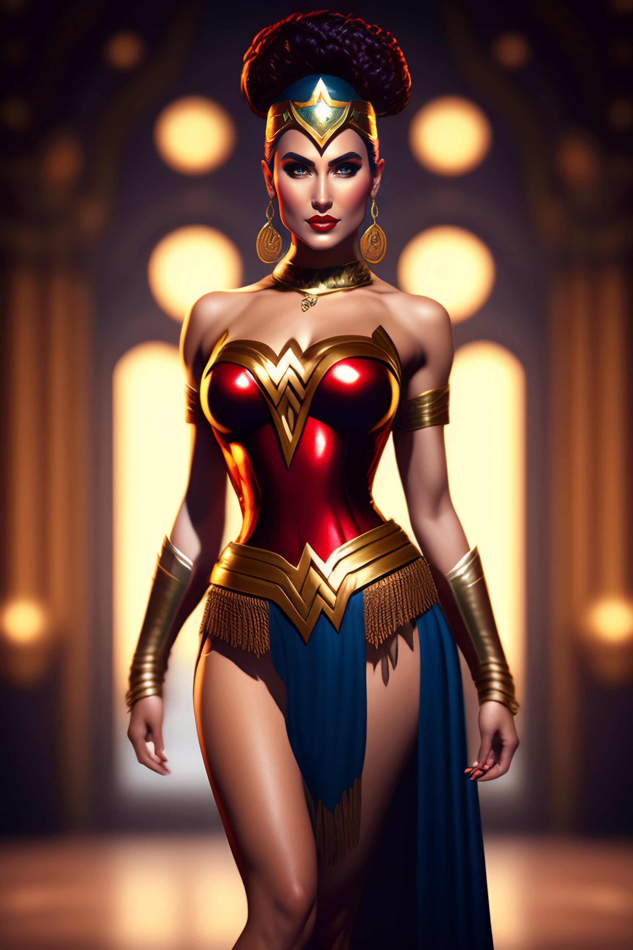 Lexica - Wonder woman from Injustice, belly dancer costume, posing,  trending on Artstation