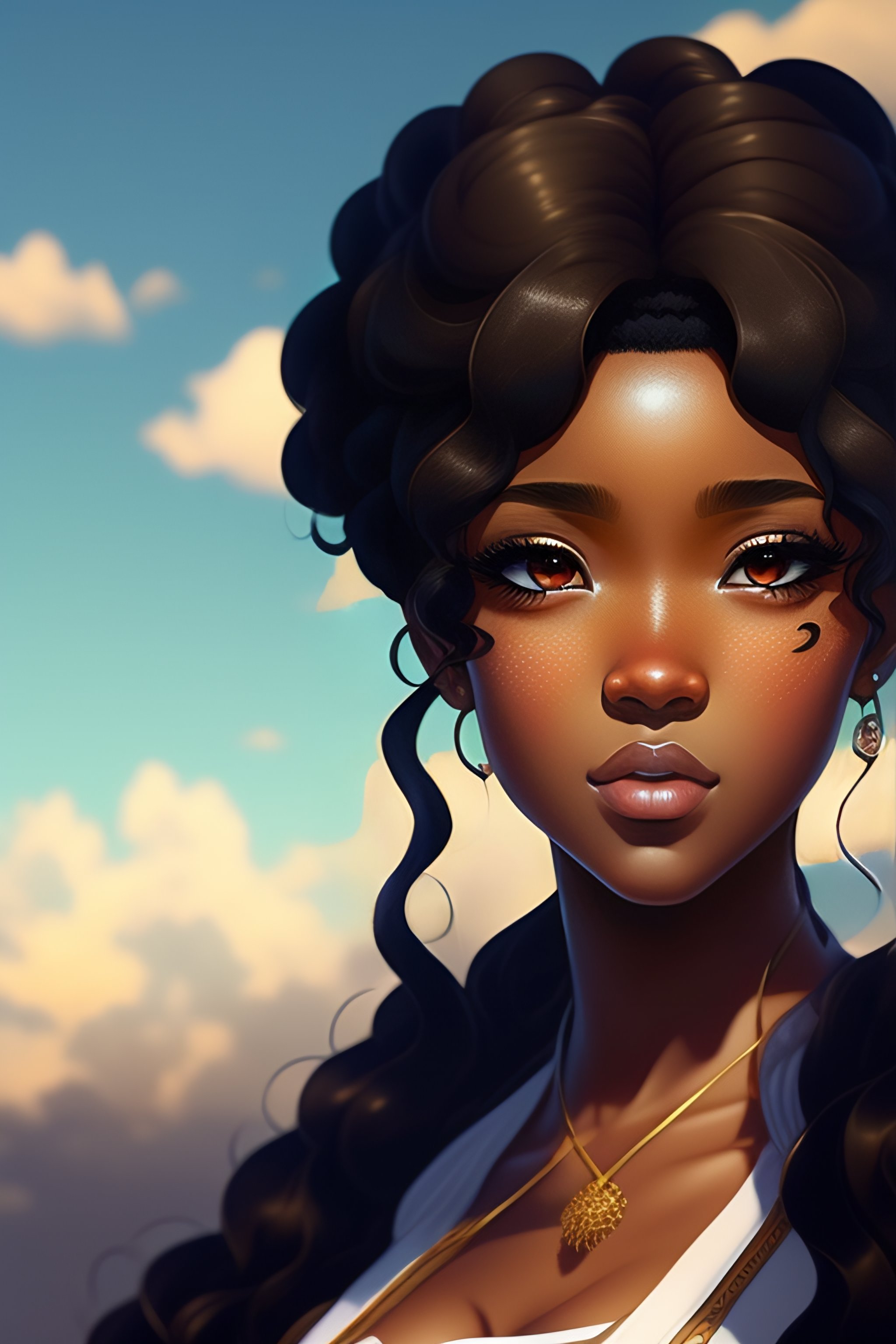 Lexica Anime Portrait Of Brown Girl With Black Curly Hair Anime