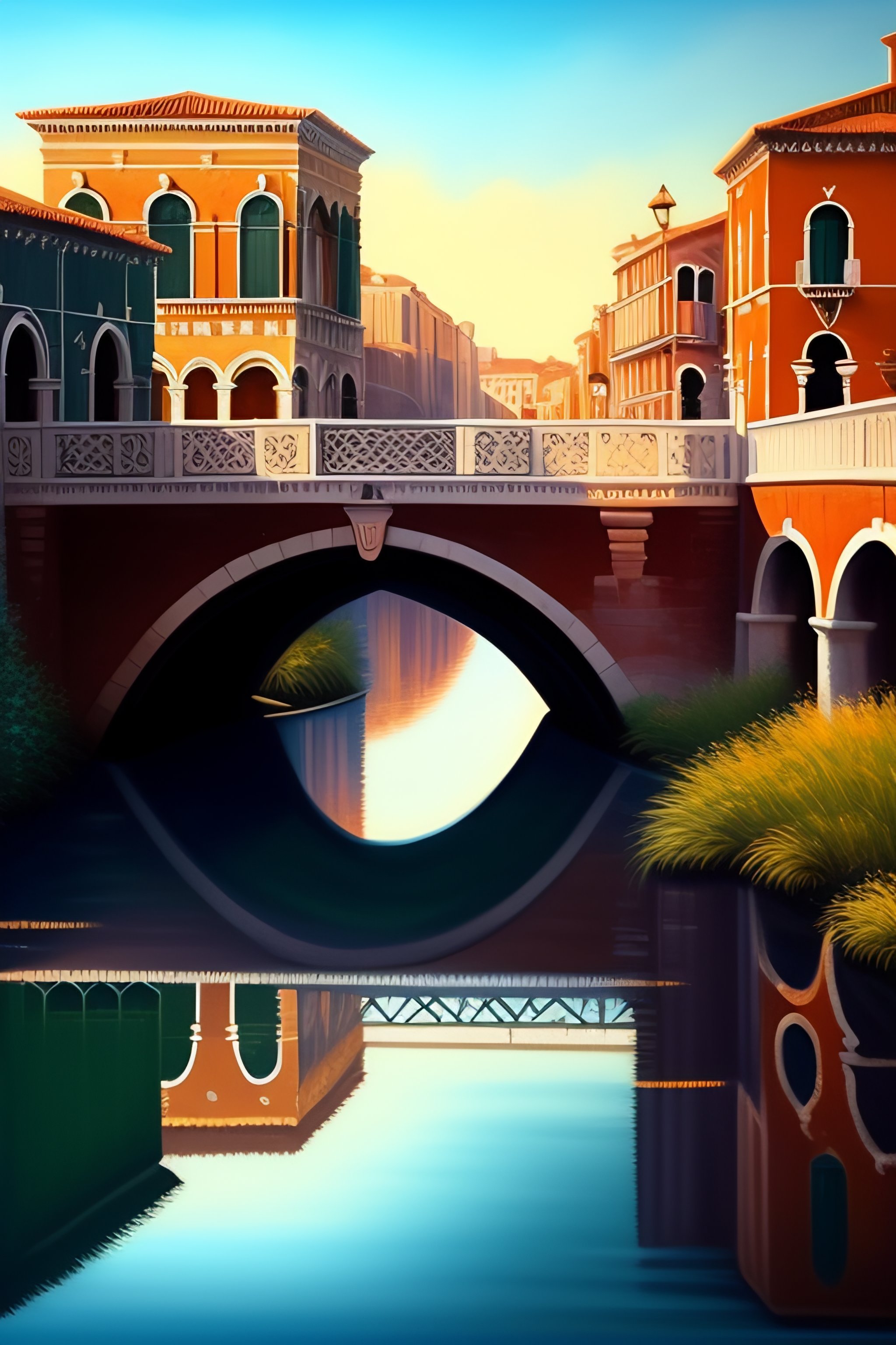 Lexica Hi Res Retro Bridge Over River In Venetian Landscape And   1a542c4f 5688 4eb5 A670 97870037b3ed