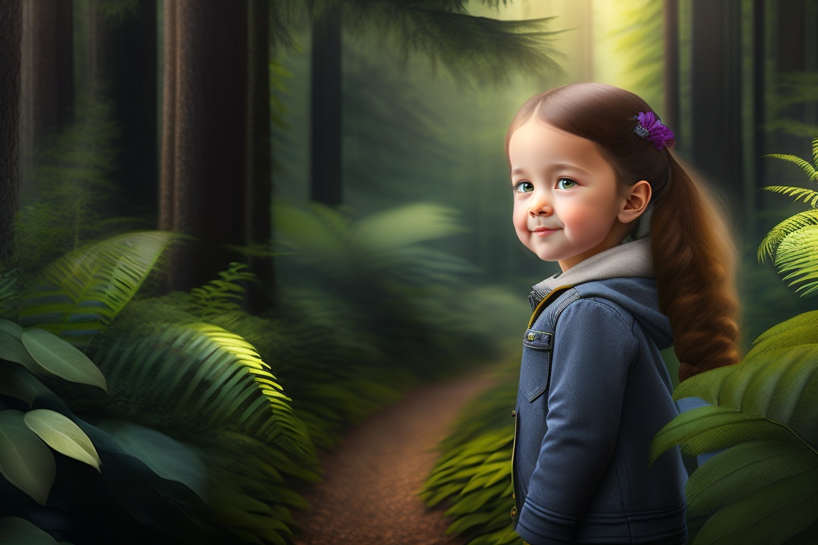 Lexica a curious young girl named lily wandering through a lush