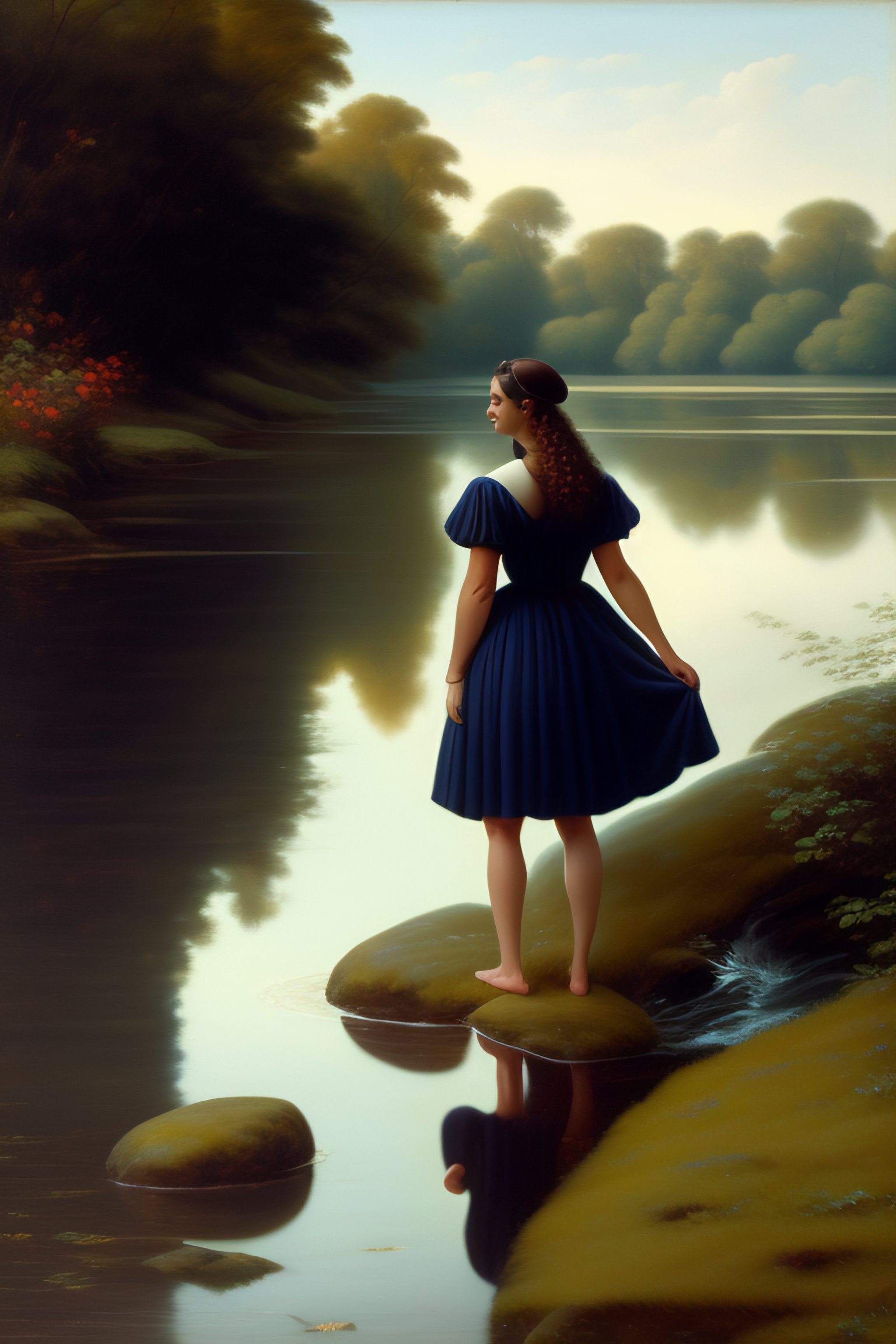 Lexica - A young woman in front full frame, with her feet in the water ...