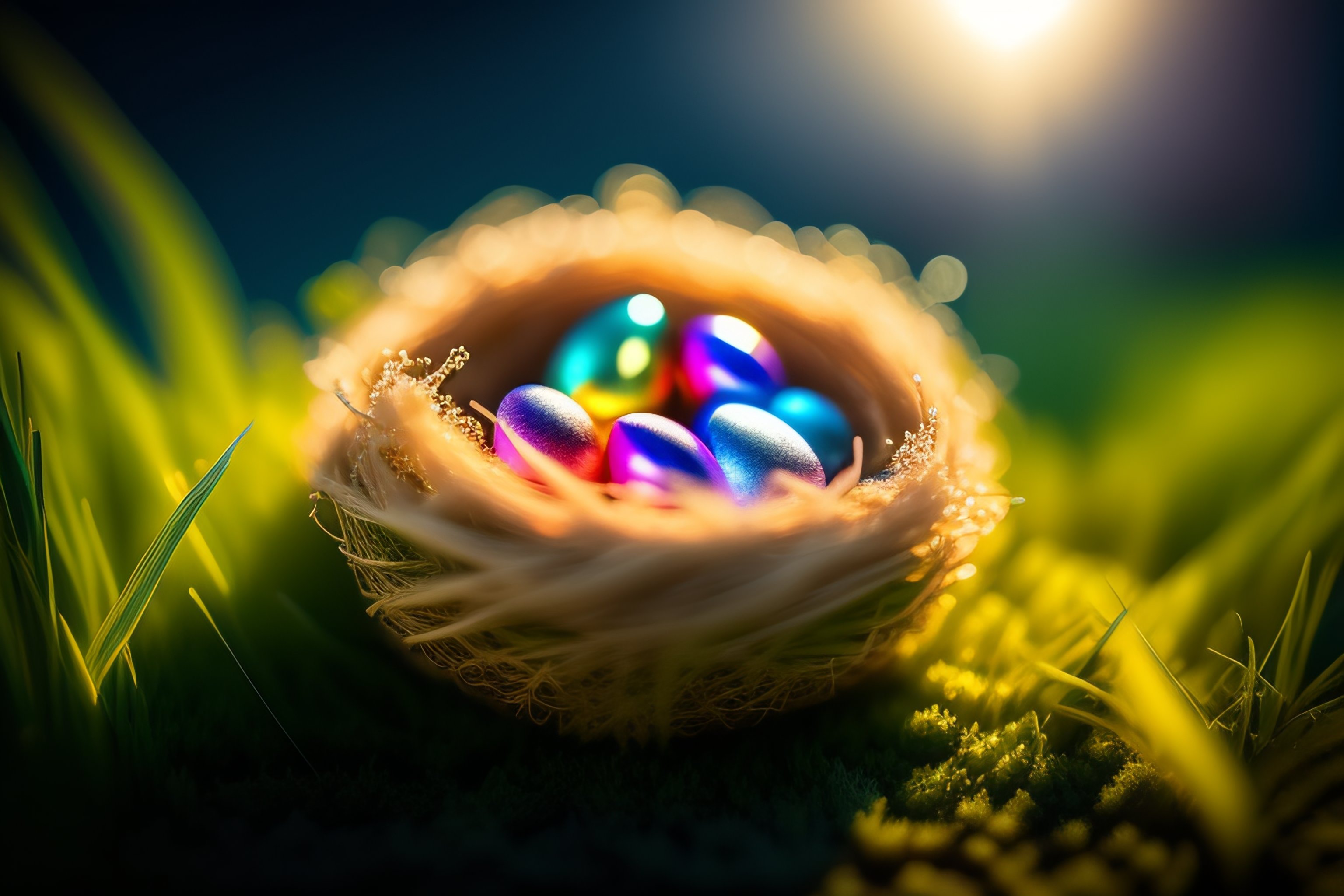 Lexica - Amazing realistic photo if a nest with easter eggs in grass on ...