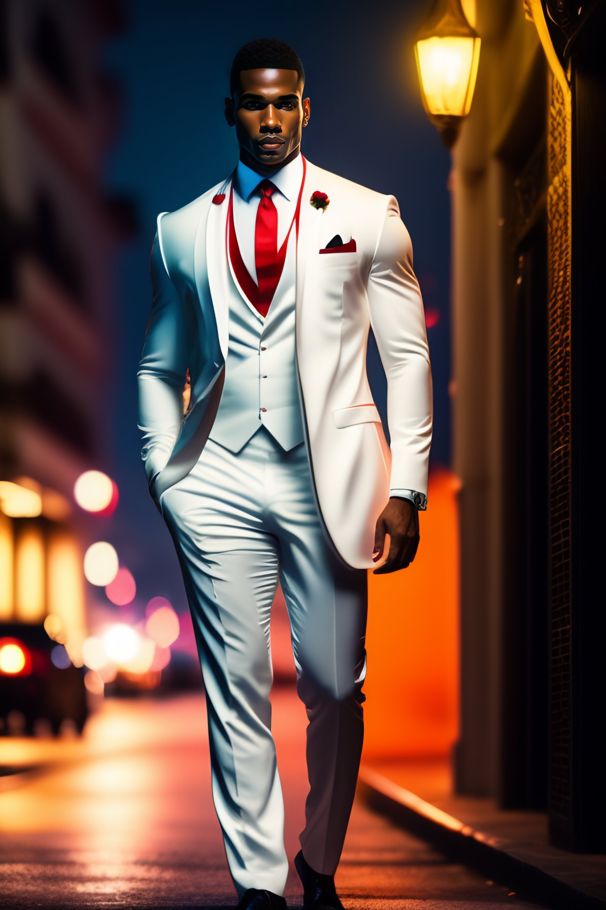 Lexica - Handsome black brazilian man wearing white suit and red tie ...