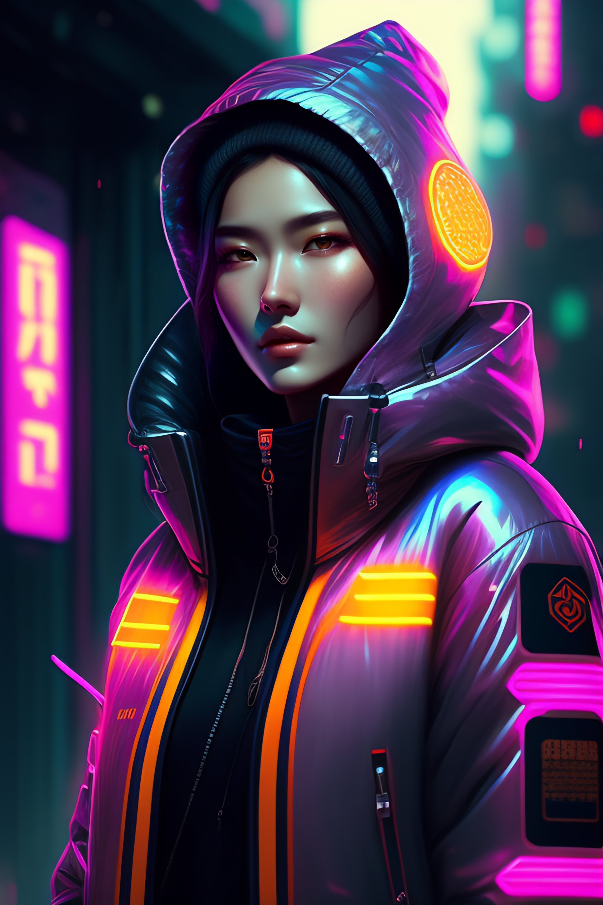 Cyberpunk-style girl with beautiful neon colors - Stock Illustration  [99174420] - PIXTA