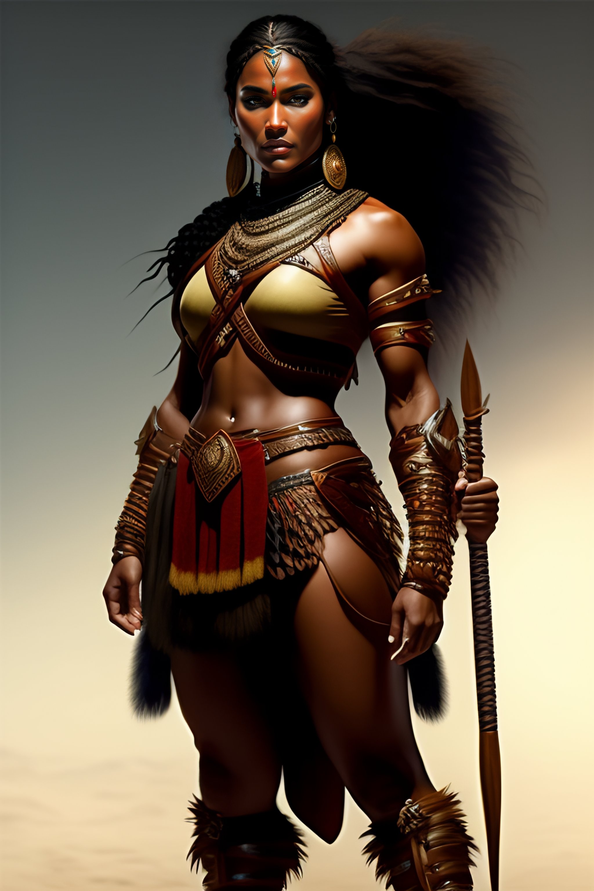 Lexica Amazon Warrior Female Warrior Shield And Spear Braided Hair Full Body Dim