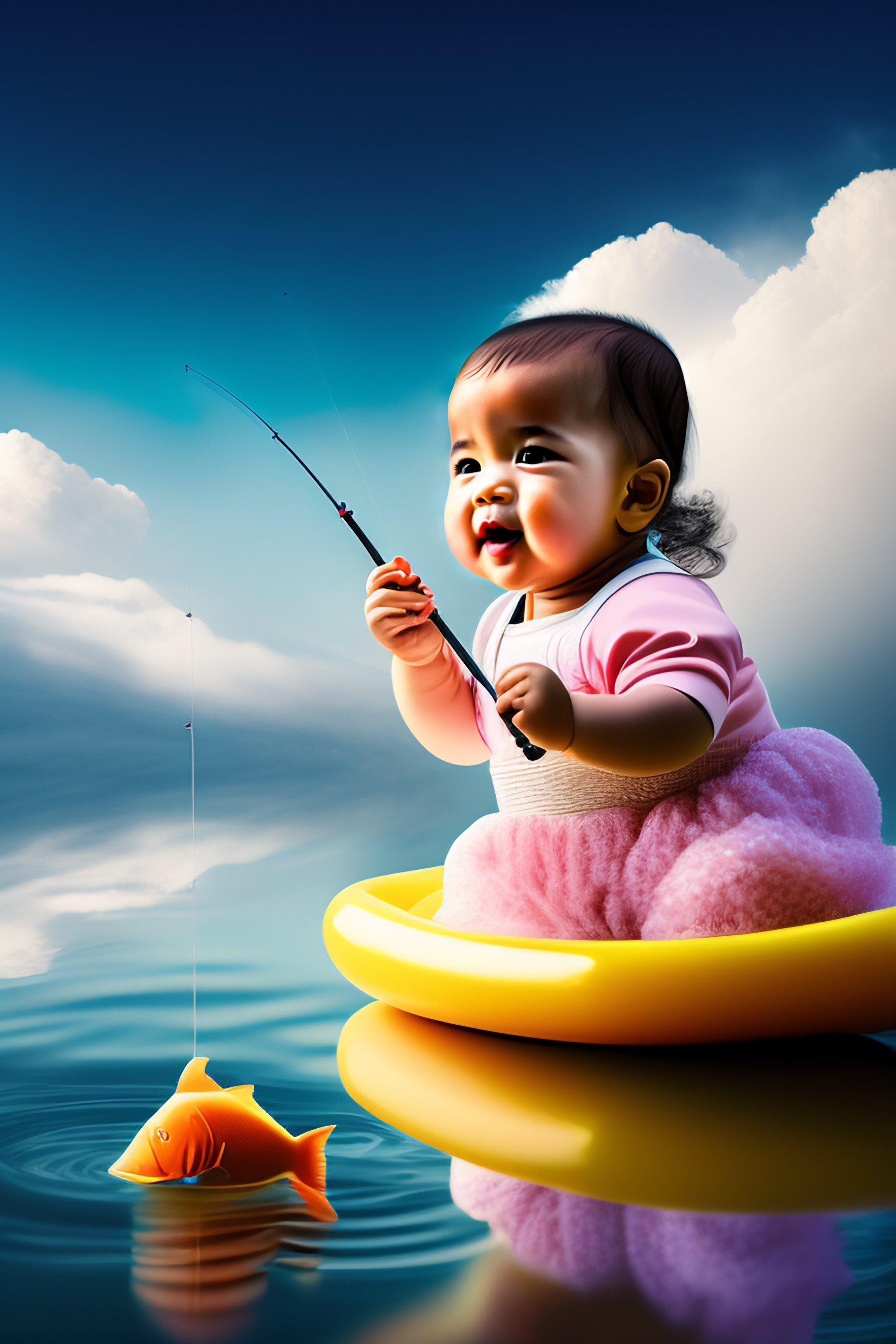 Lexica - A picture of a sweet baby girl floating on a cloud with a