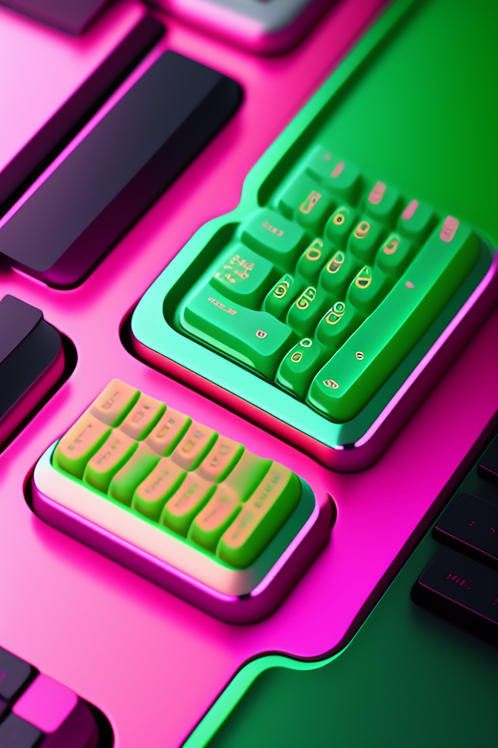 Lexica Portrait pink computer with green keyboard