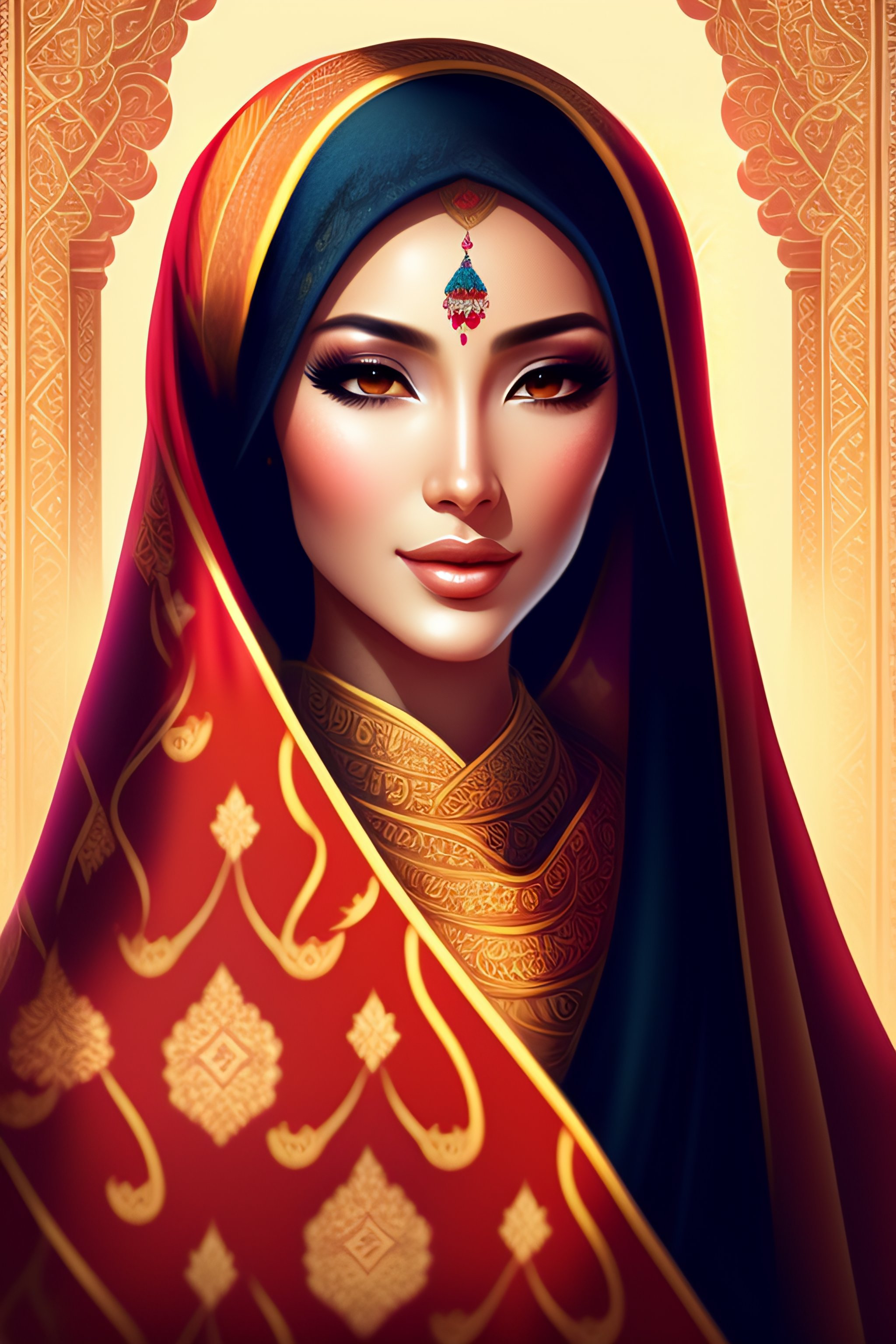 Lexica Oriental style arabic lady covered in veil, intricate, french