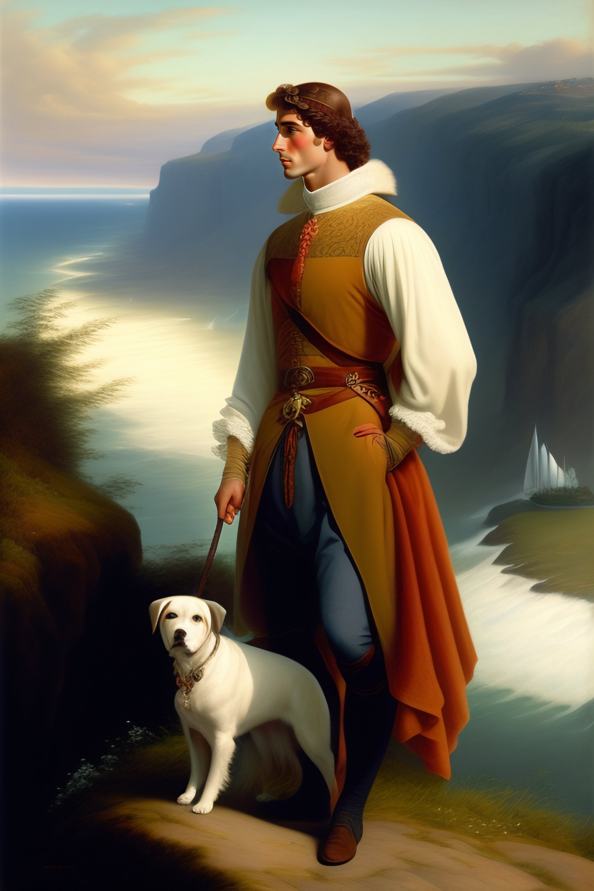 Lexica - A young man standing on a cliff looking at the horizon ...